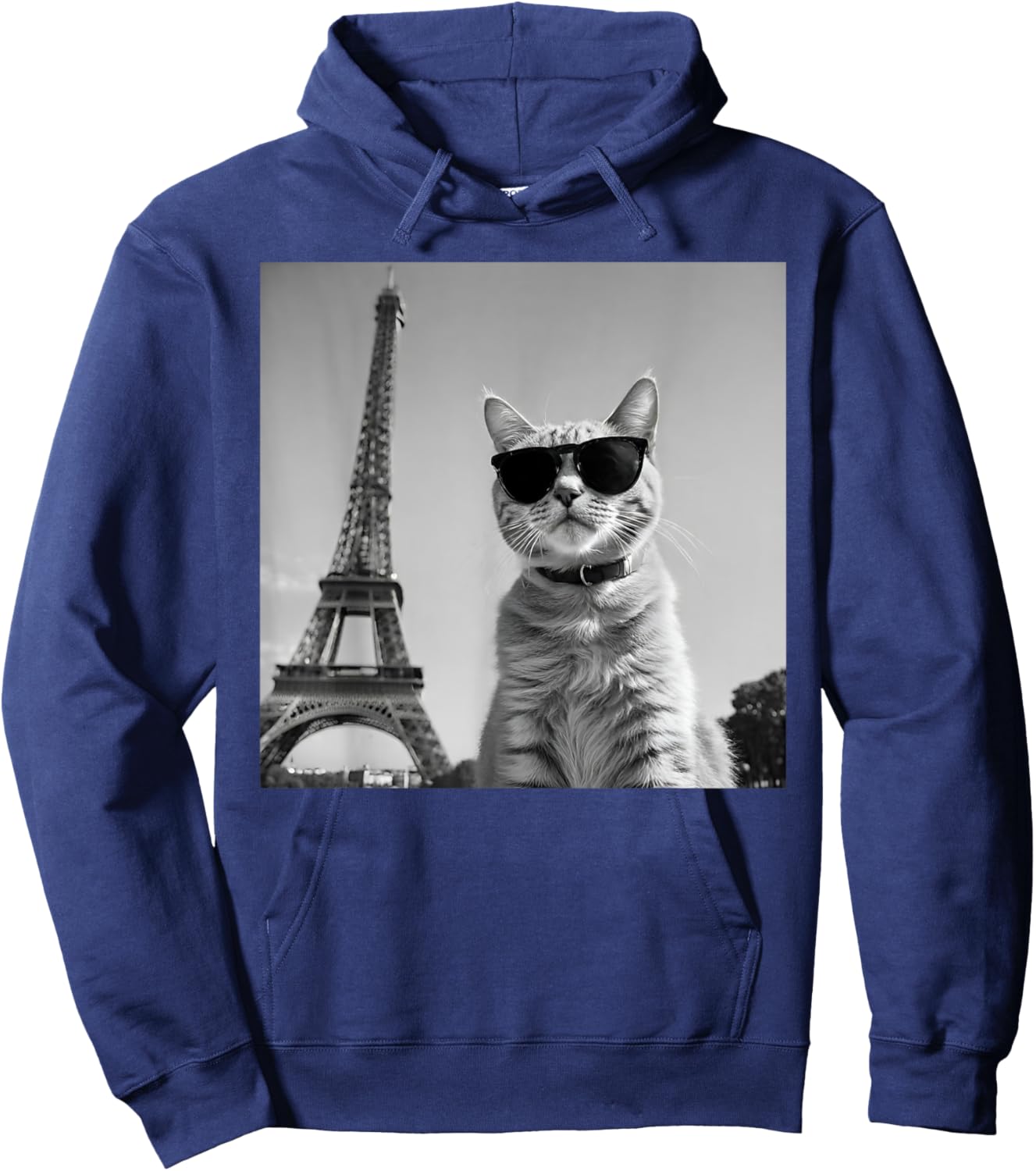 Funny French Cat Wearing Sunglasses And Paris Eiffel Tower Hoodie - Hoodie | Navy