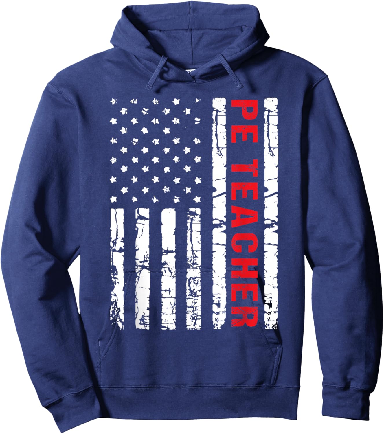 PE Physical Education Teacher P.E. USA Flag Patriot Coach Hoodie - Hoodie | Navy
