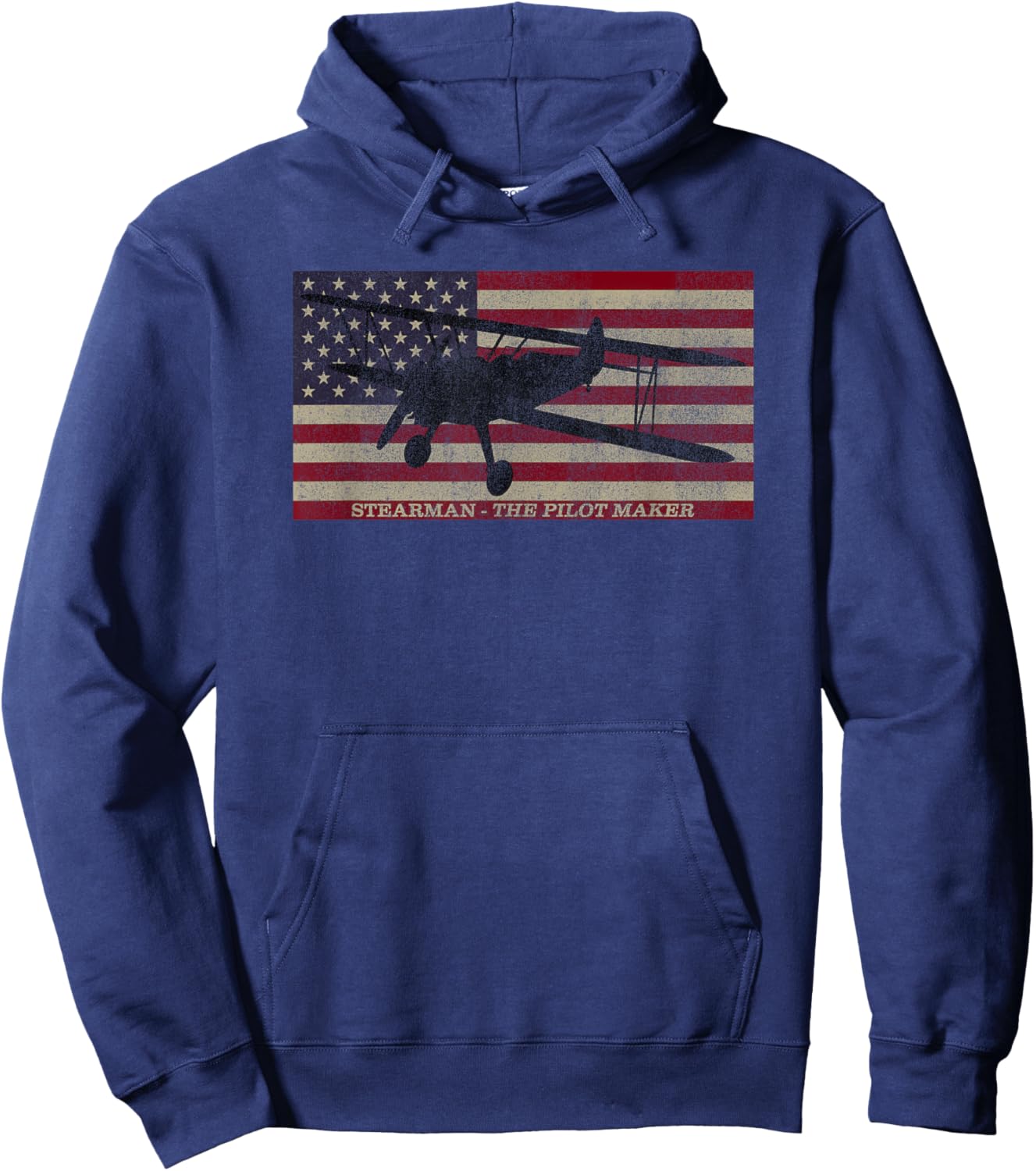 PT-13 Stearman American Biplane Pilot Trainer Vintage Flag Hoodie - Hoodie | Navy