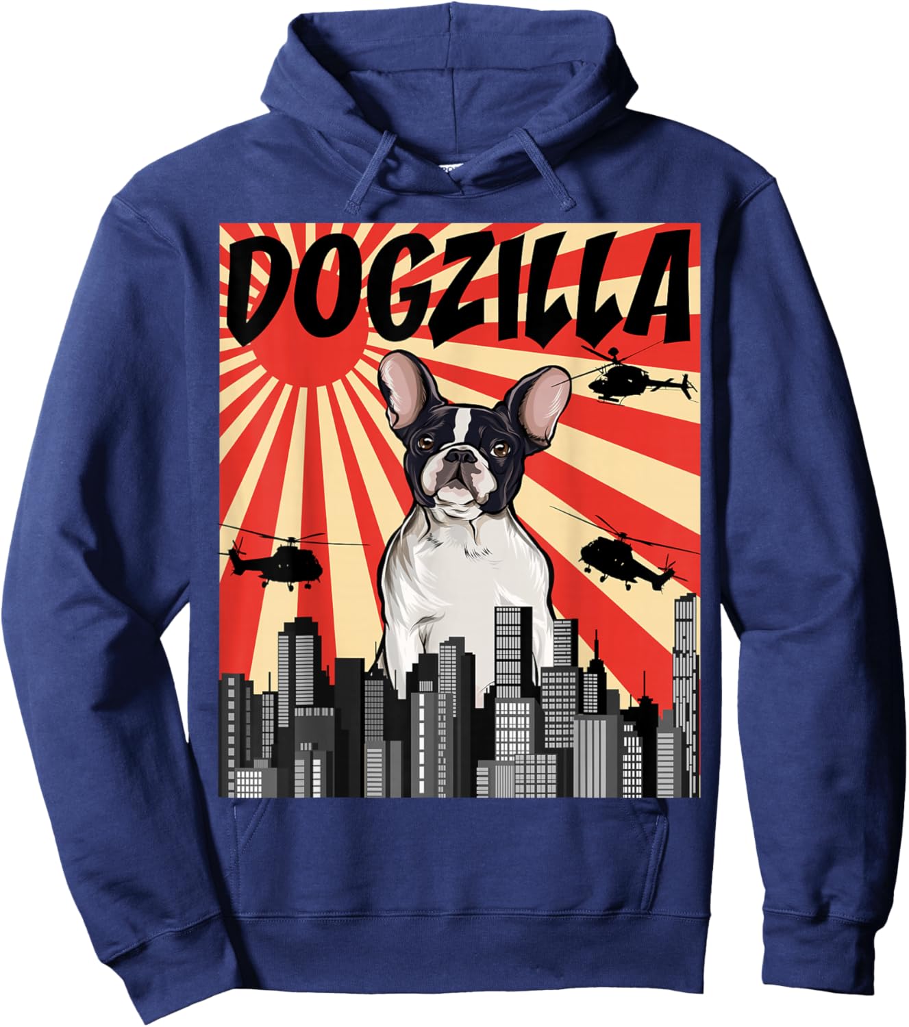 Funny Retro Japanese Dogzilla French Bulldog Women Hoodie - Hoodie | Navy