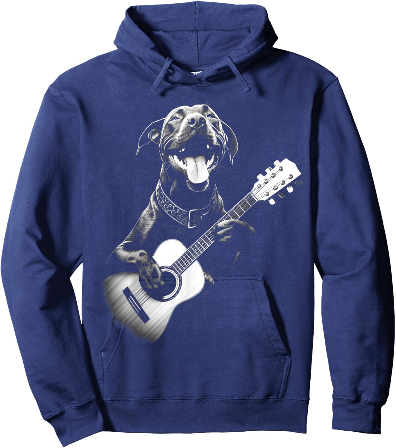 American Pitbull Playing Guitar - Funny Guitar Dog Men Women Kids Hoodie - Hoodie | Navy