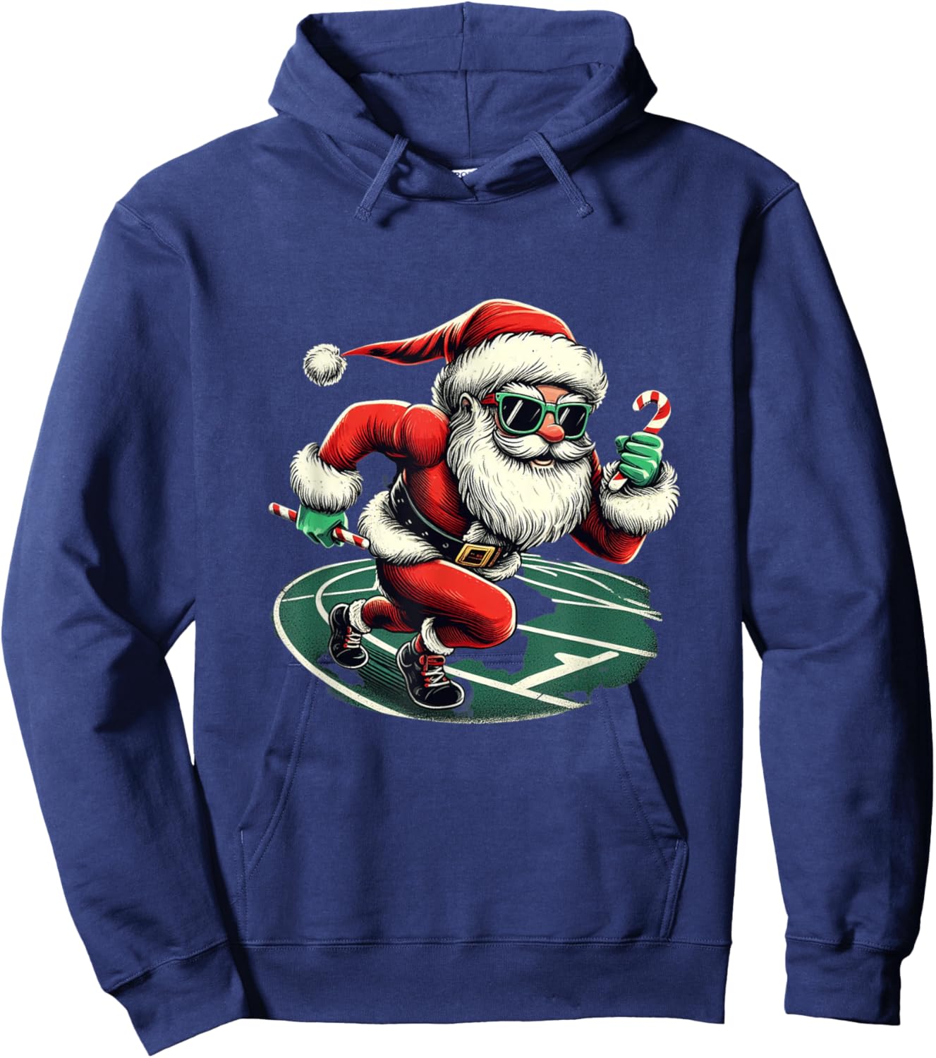 Santa Sprinter Track and Field Runner Funny Sports Christmas Hoodie - Hoodie | Navy