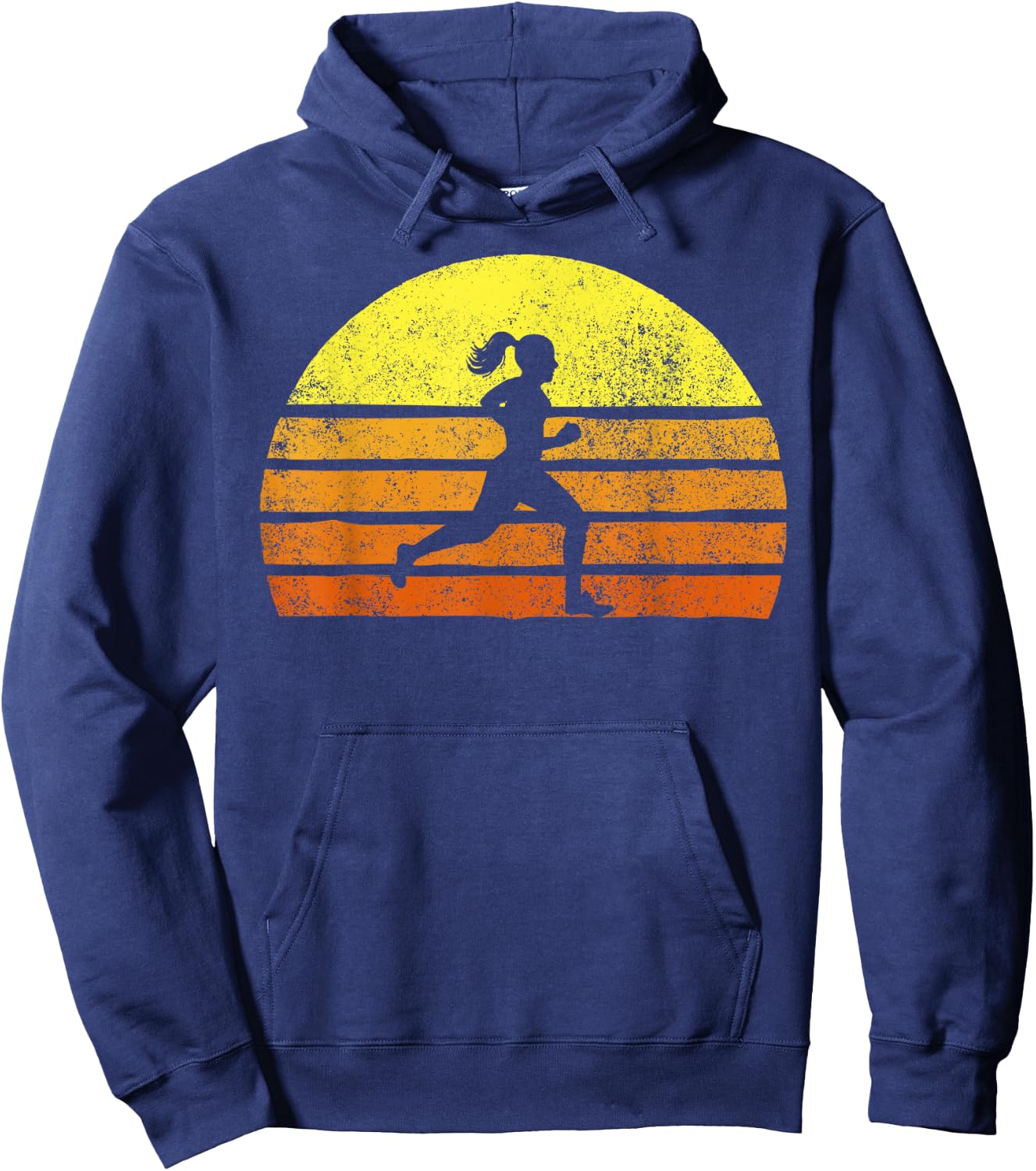 Retro Woman Running A Race Vintage Running Sunset Hoodie - Hoodie | Navy