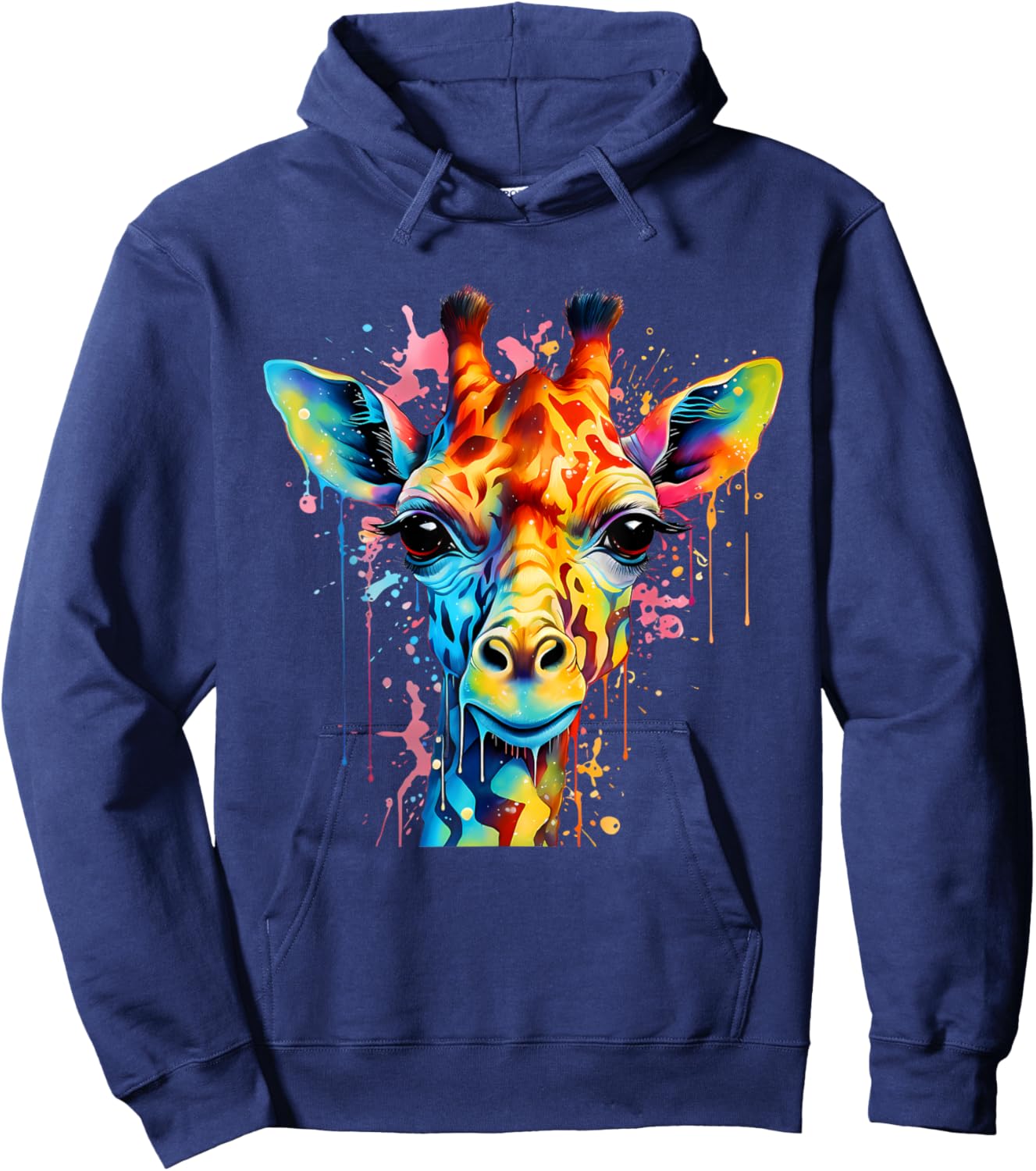 Giraffe Portrait Colorful Splash Artwork Wildlife Savanna Hoodie - Hoodie | Navy