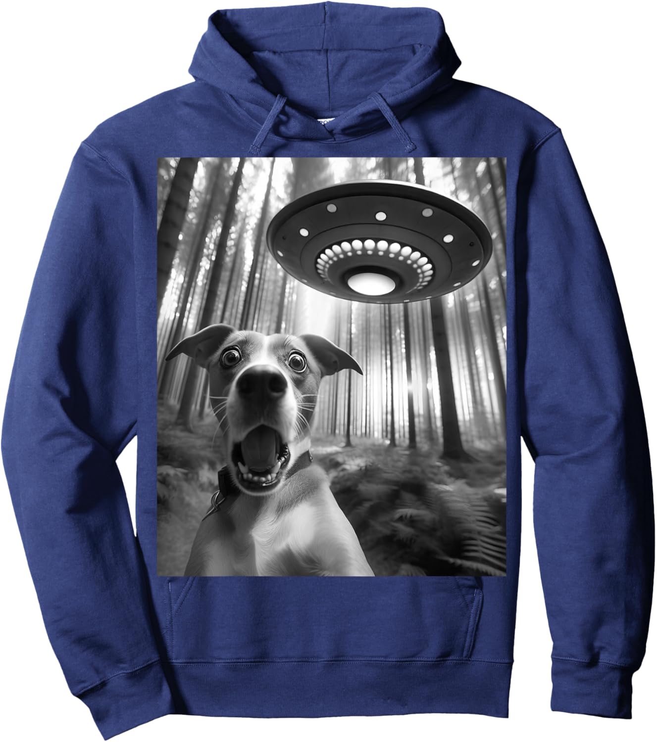 Dog Selfie With Alien UFO Meme Funny Dog Lover Spaceship Hoodie - Hoodie | Navy