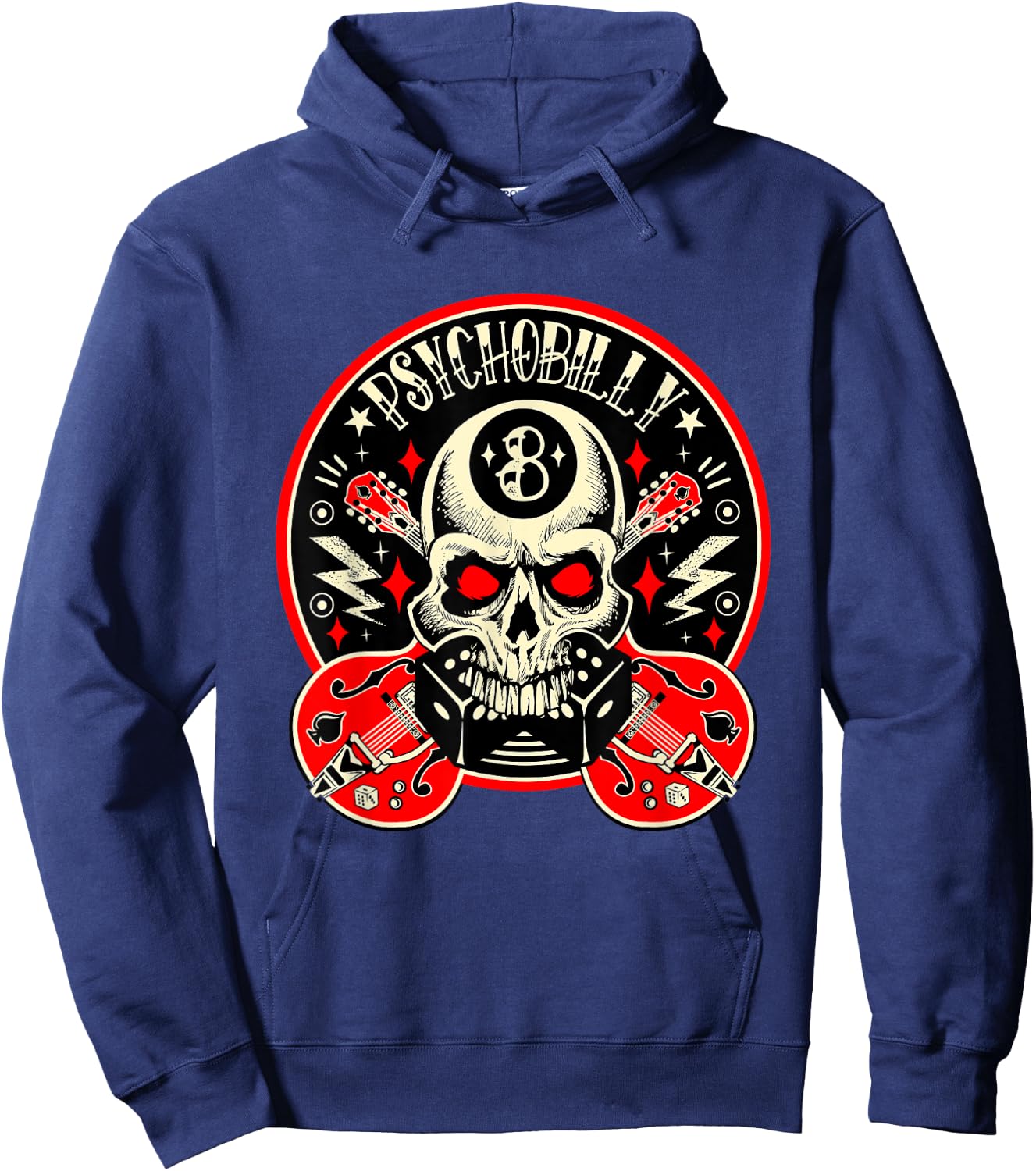 Rockabilly Skull Clothing Psychobilly Vintage Rocker Biker Hoodie - Hoodie | Navy
