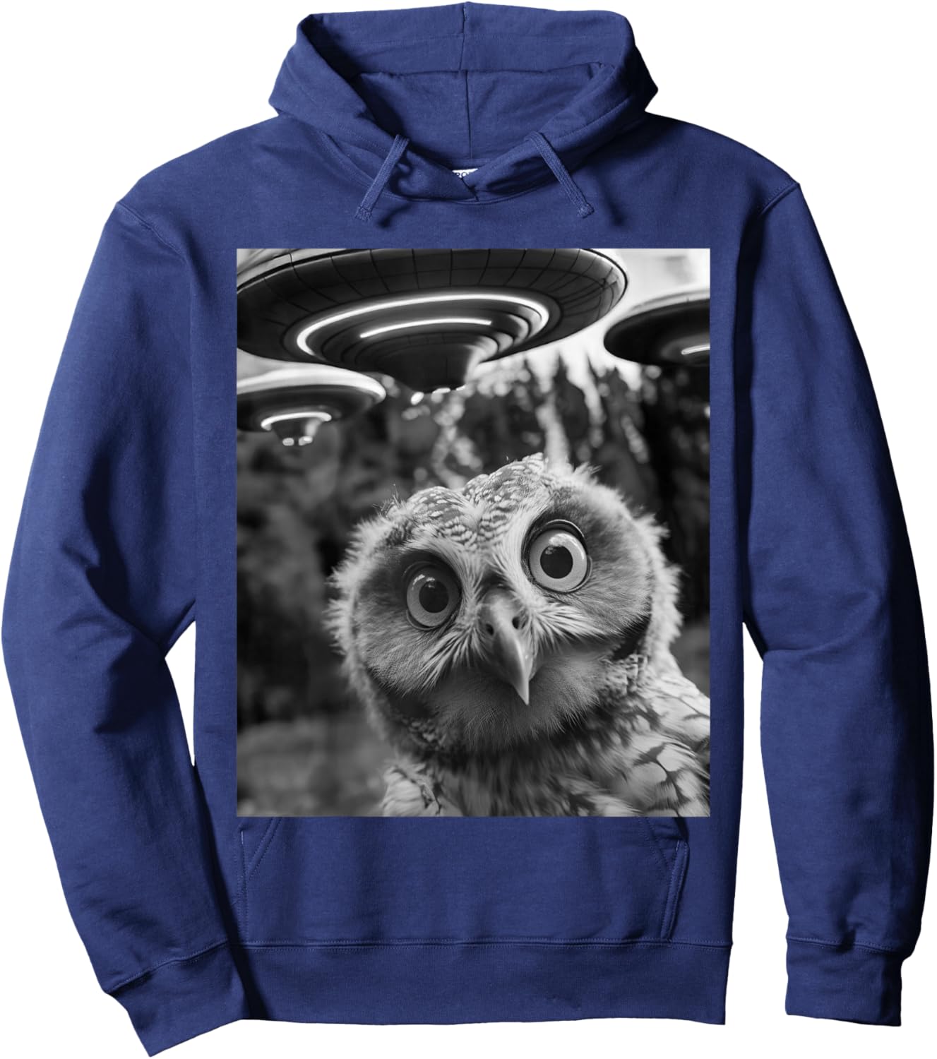Funny Women Owl Selfie with UFOs Weird Hoodie - Hoodie | Navy