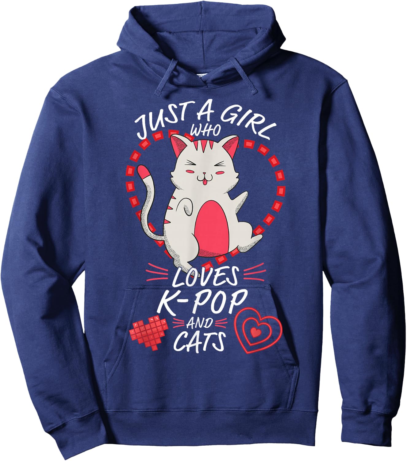 Just A Girl Who Loves K-Pop and Cats - Cute Anime Kawaii Cat Hoodie - Hoodie | Navy