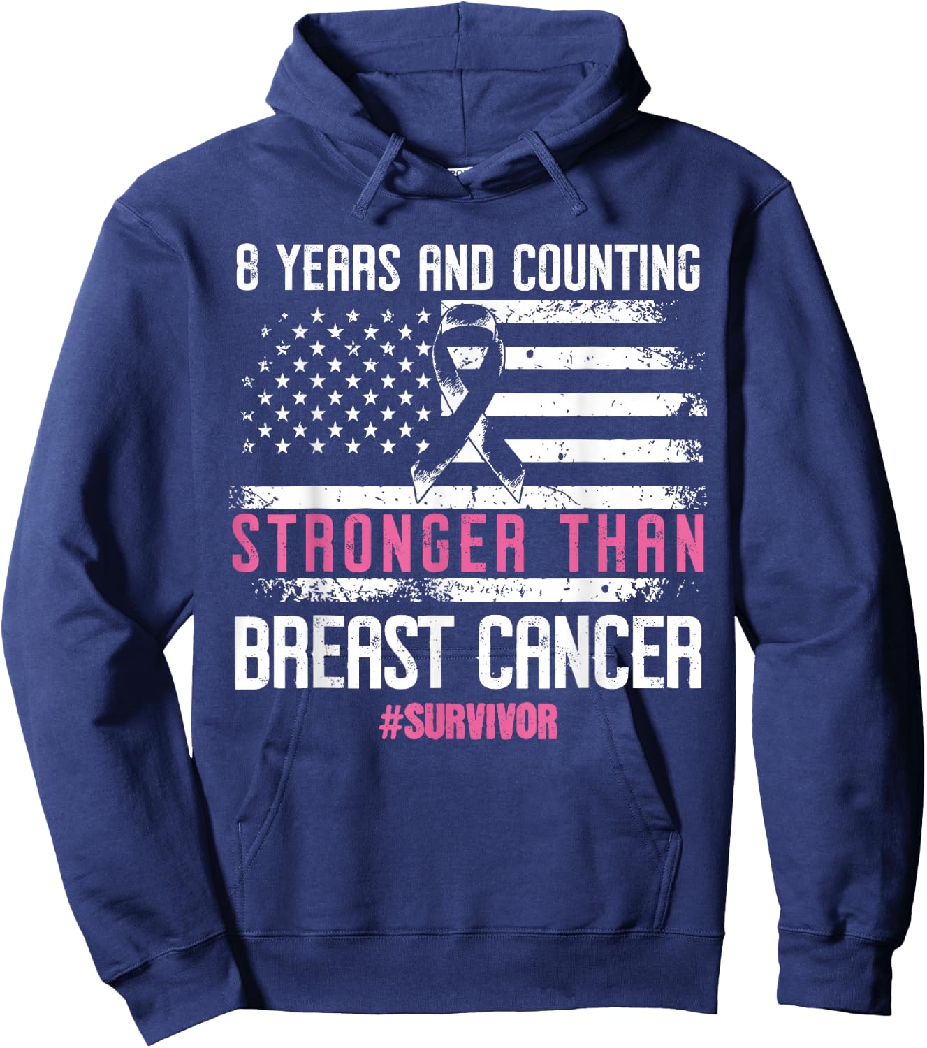 Stronger Than Breast Cancer 8 Years and Counting Survivor Hoodie - Hoodie | Navy