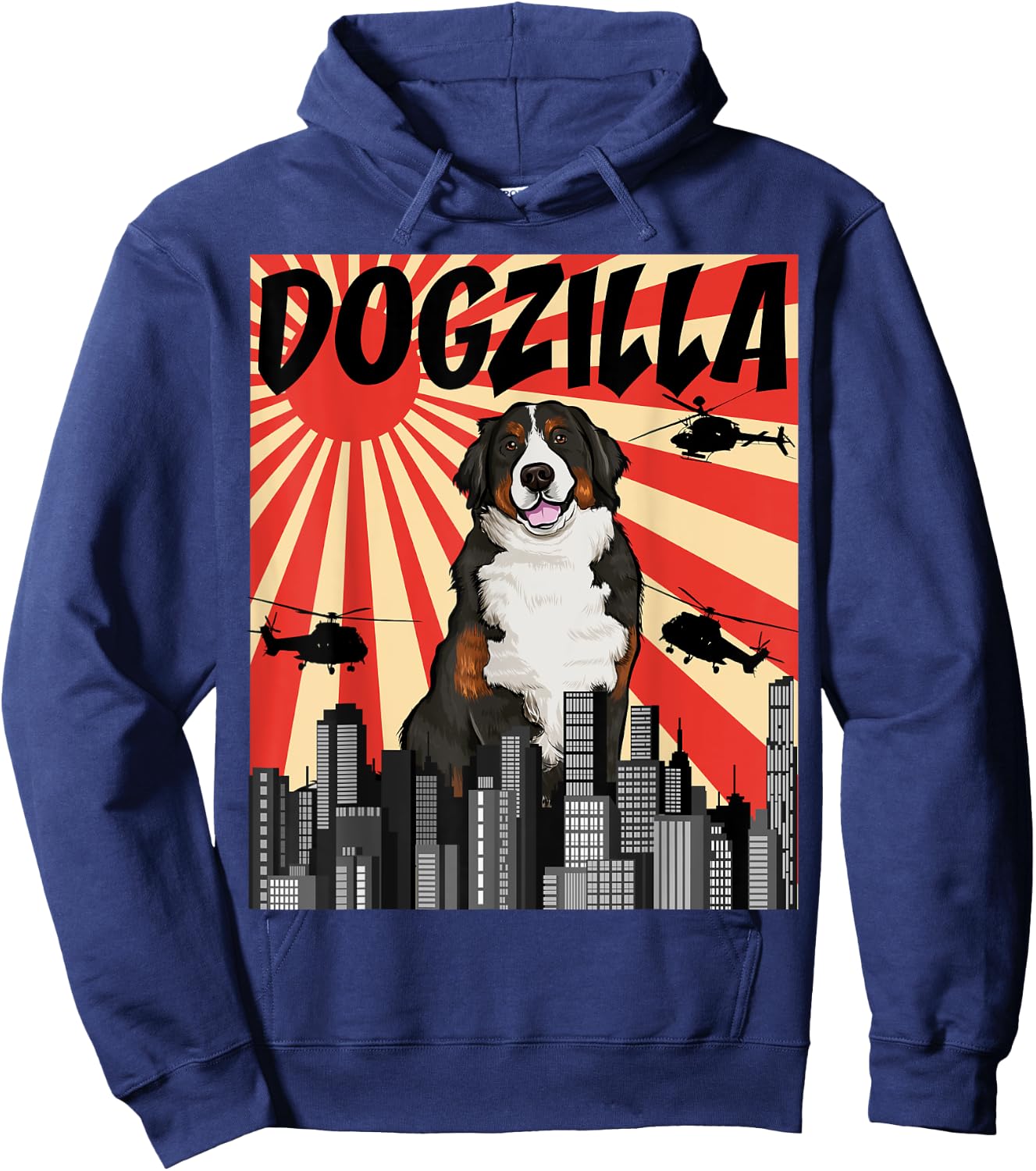Funny Retro Japanese Dogzilla Bernese Mountain Dog Women Hoodie - Hoodie | Navy