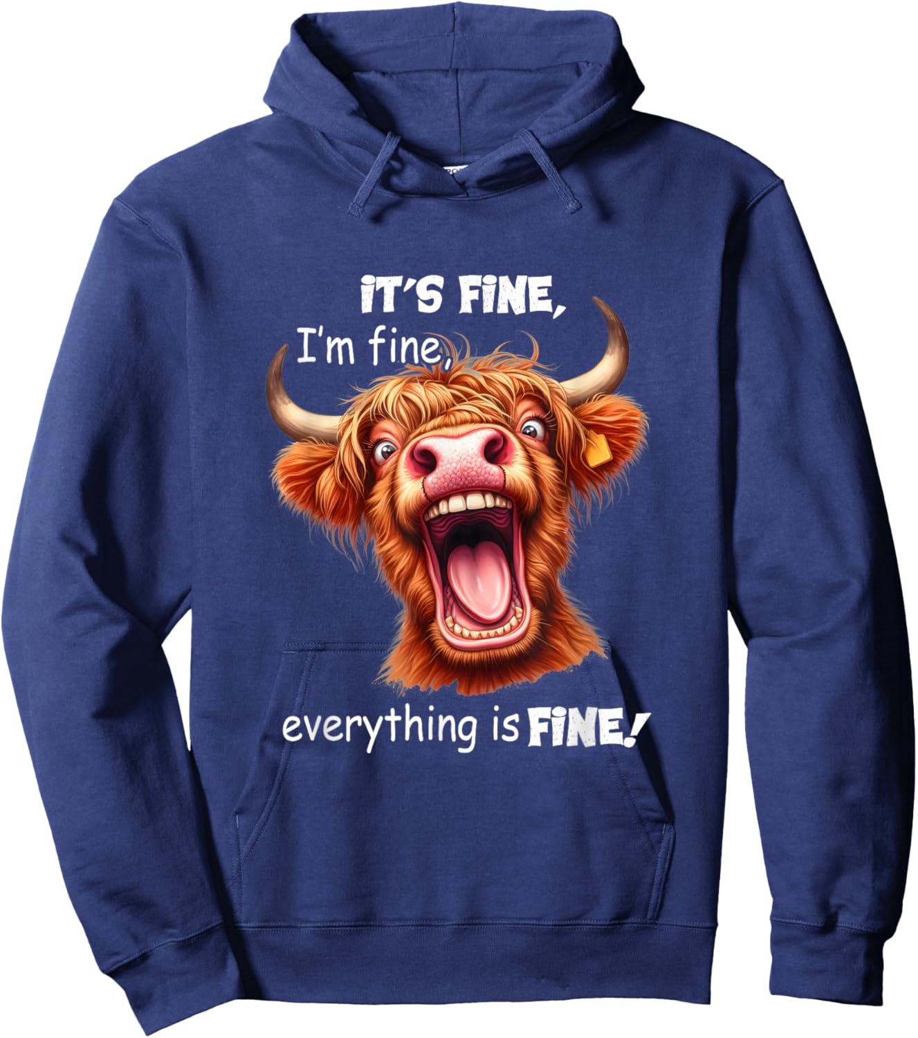 Funny Highland Cow It's Fine I'm Fine Everything Is Fine , Small, Black Hoodie - Hoodie | Navy