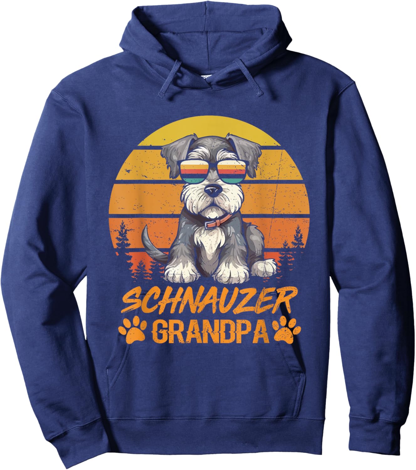 Vintage Retro Miniature Schnauzer Dog Grandpa Fathers Day Hoodie - Hoodie | Navy