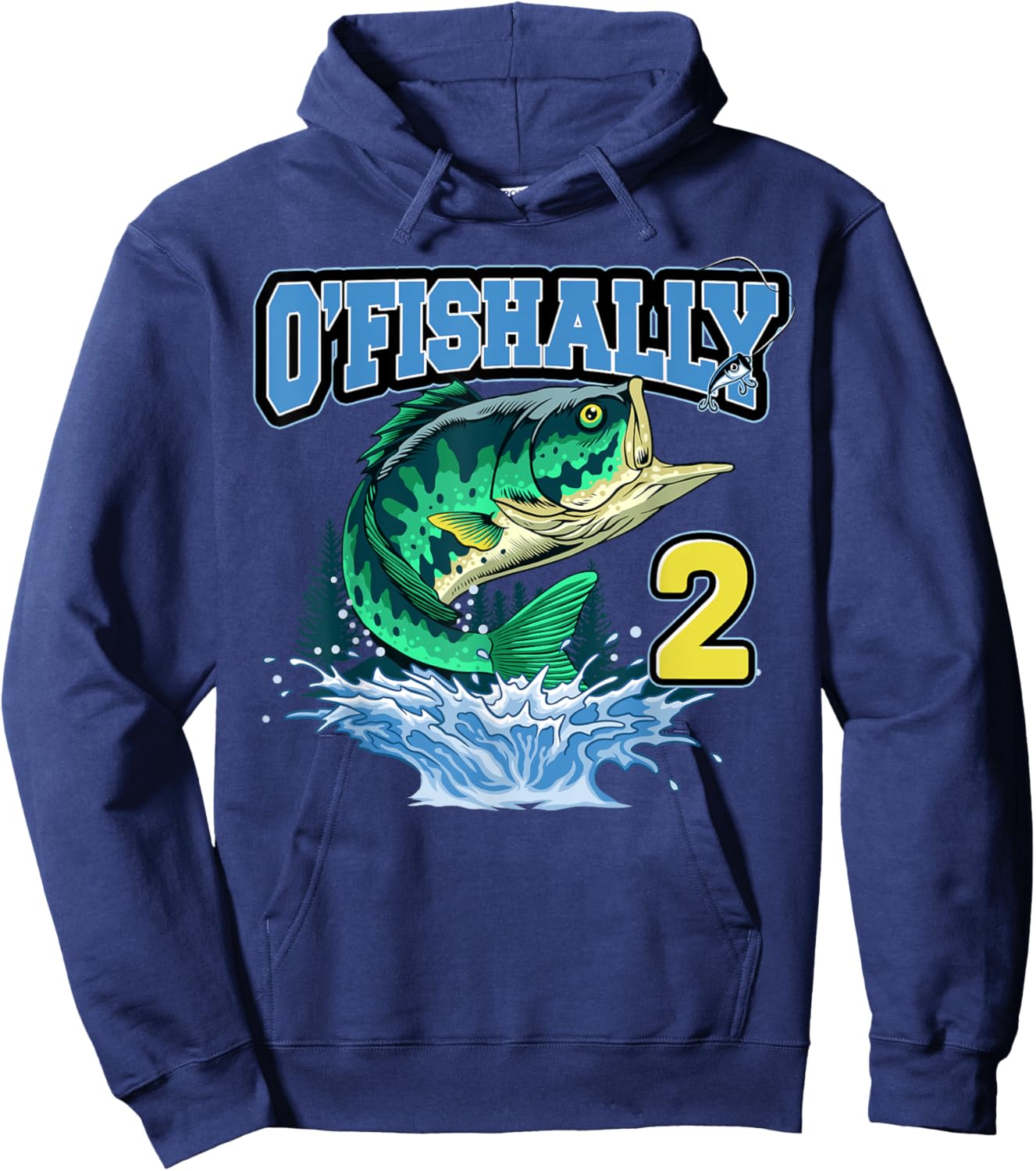 Retro O’Fishally 2 Fishing 2nd Bday 2 Years Old Hoodie - Hoodie | Navy