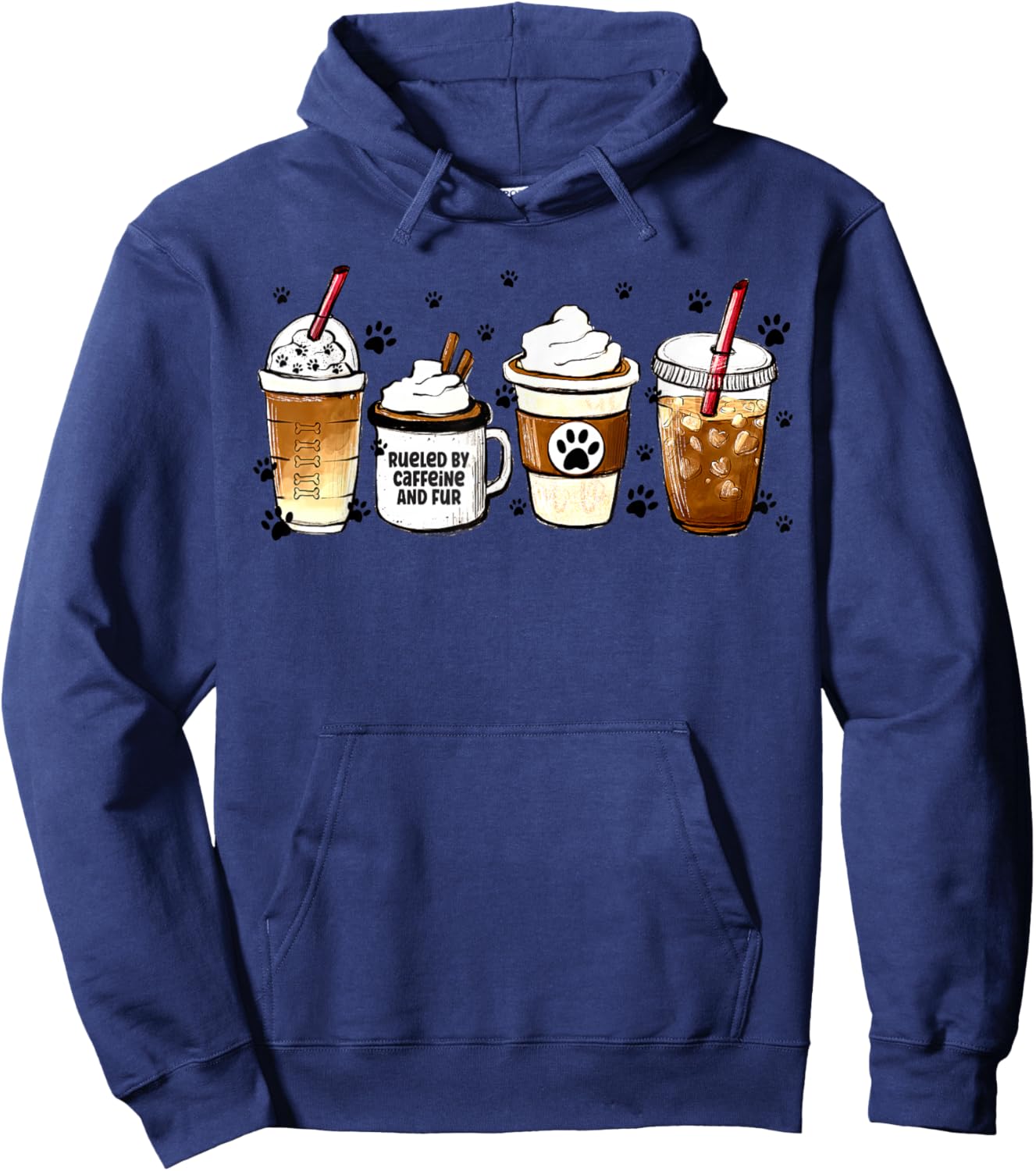 Fueled By Caffeine & Fur Coffee Lover Veterinarian Vet Tech Hoodie - Hoodie | Navy