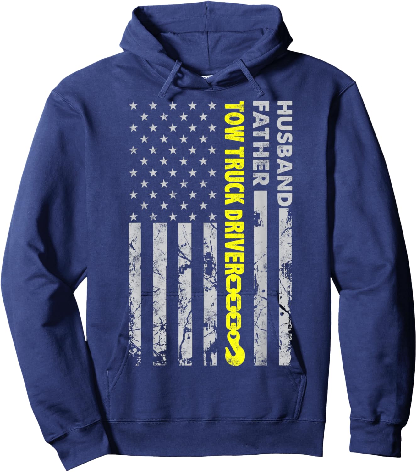 Husband Father Tow Truck Driver American flag Towing Dad Hoodie - Hoodie | Navy