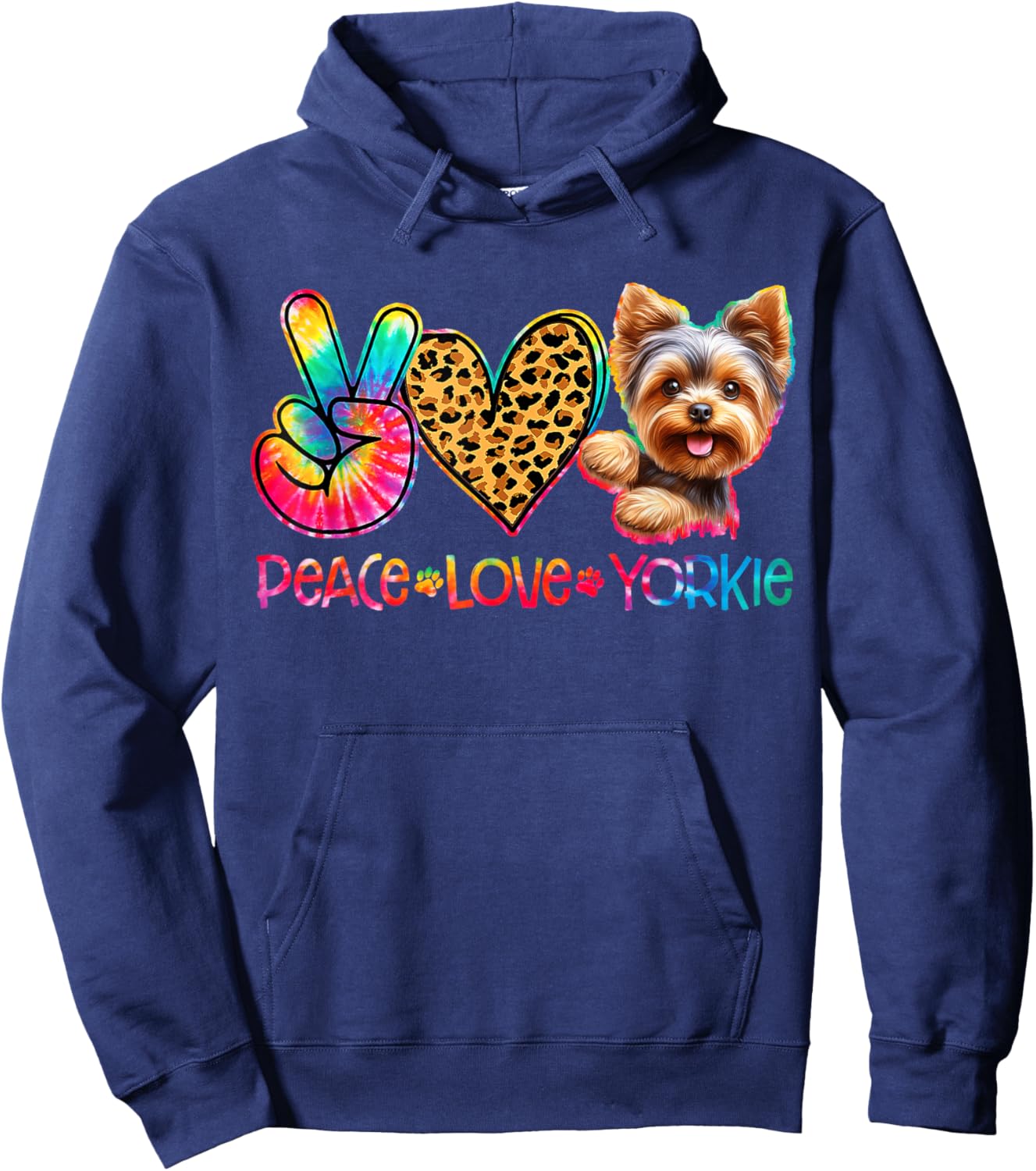Peace Love Yorkie Tie Dye Dog Lover Hoodie - Hoodie | Navy