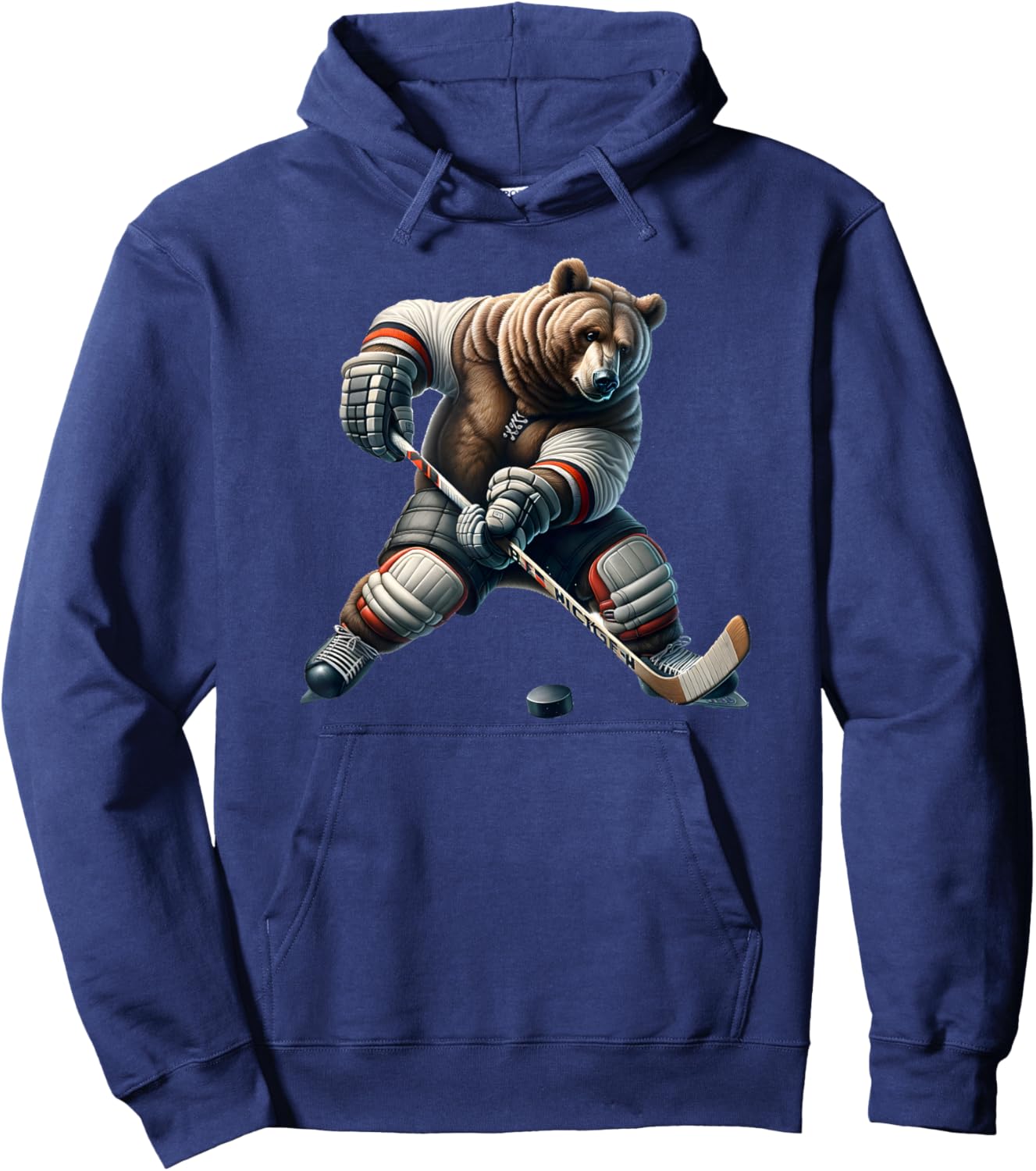 Cute Bear Playing Hockey For Bear And Hockey Lover Hoodie - Hoodie | Navy