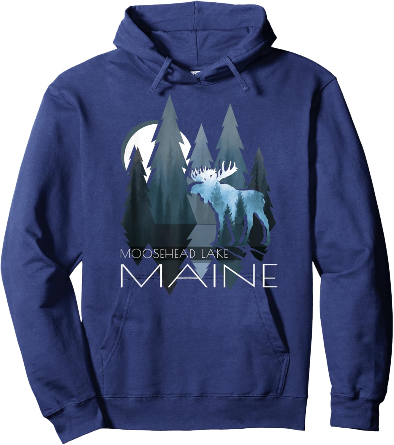 Maine - Moosehead Lake - Piscataquis - Moose In Forest Hoodie - Hoodie | Navy