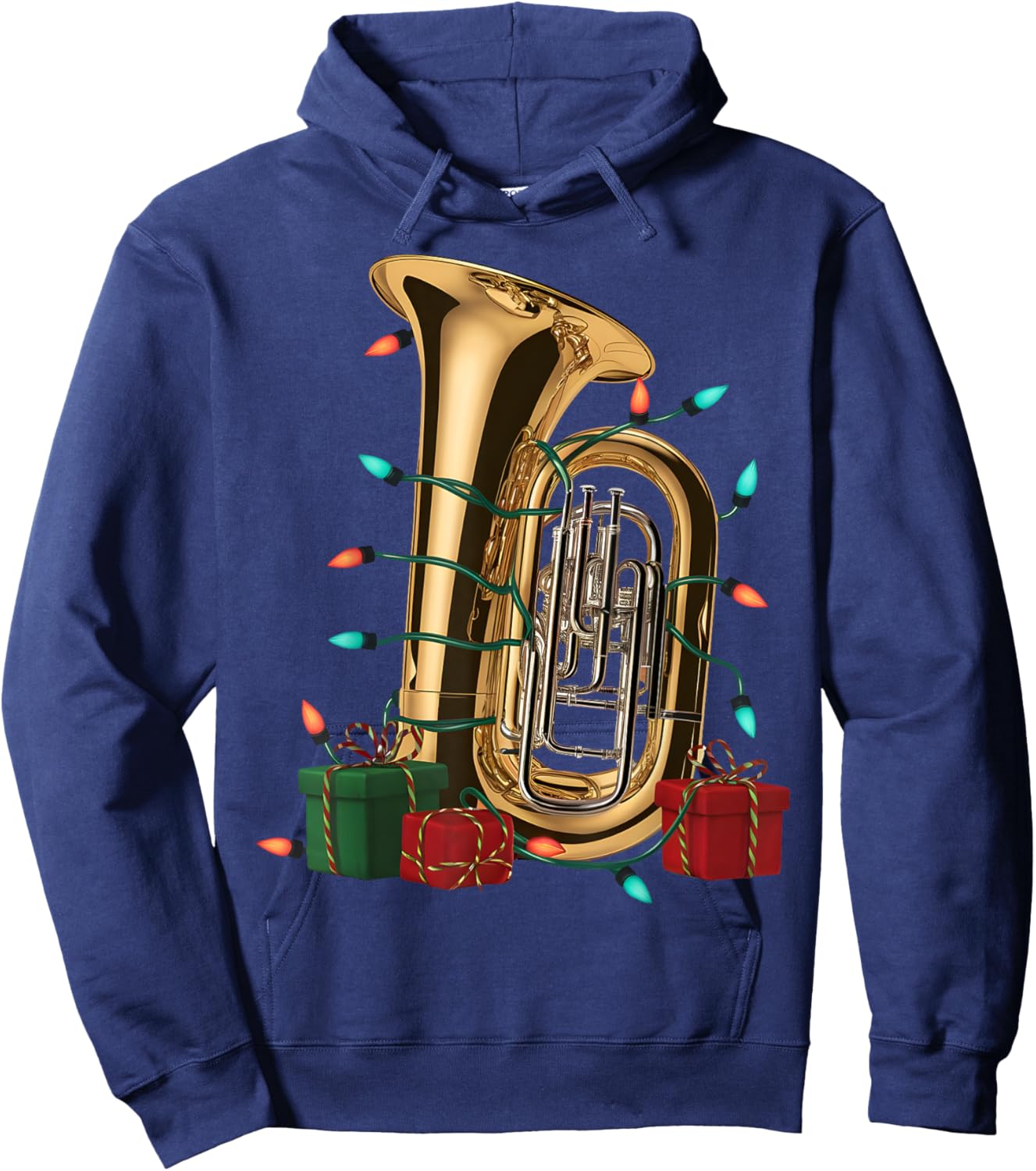 Tuba Music Lover Xmas Lighting Santa Musical Tuba Christmas Hoodie - Hoodie | Navy
