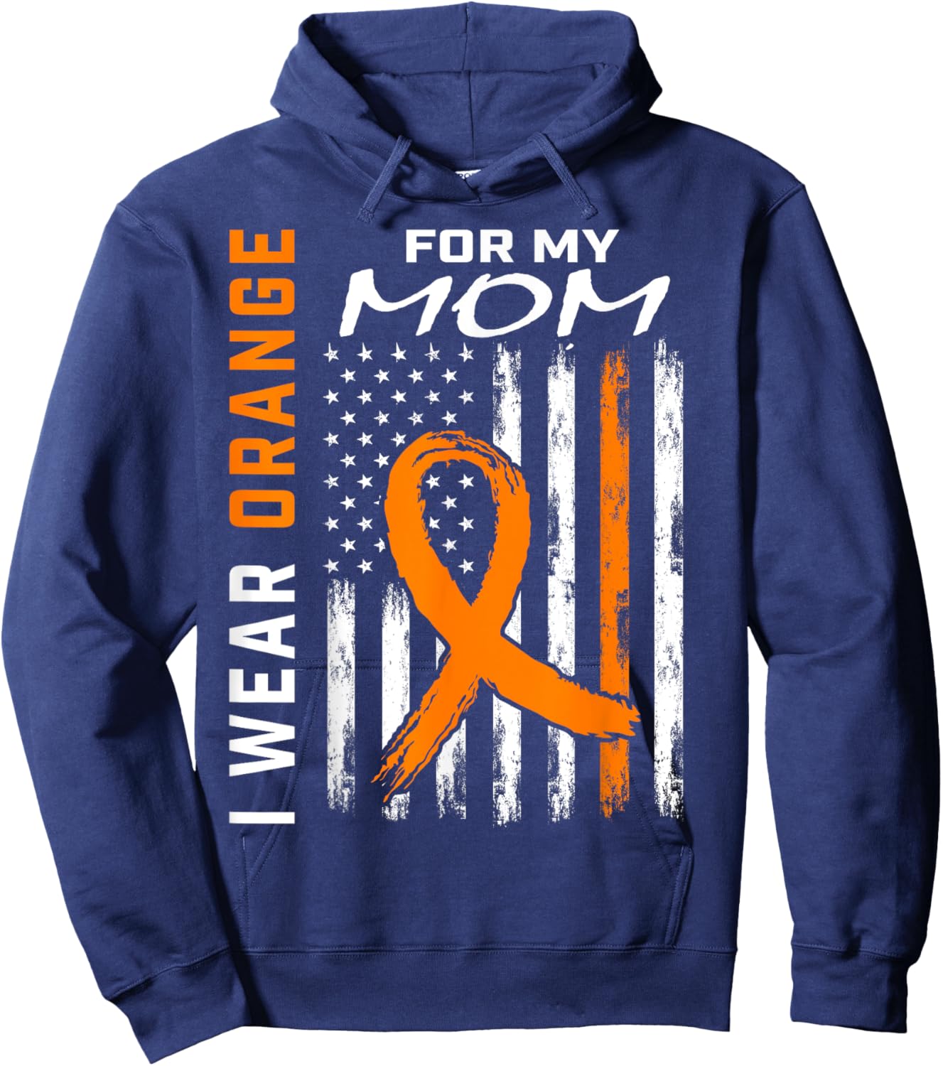 Orange Ribbon Kidney Cancer Awareness Mom USA Flag Gifts Hoodie - Hoodie | Navy