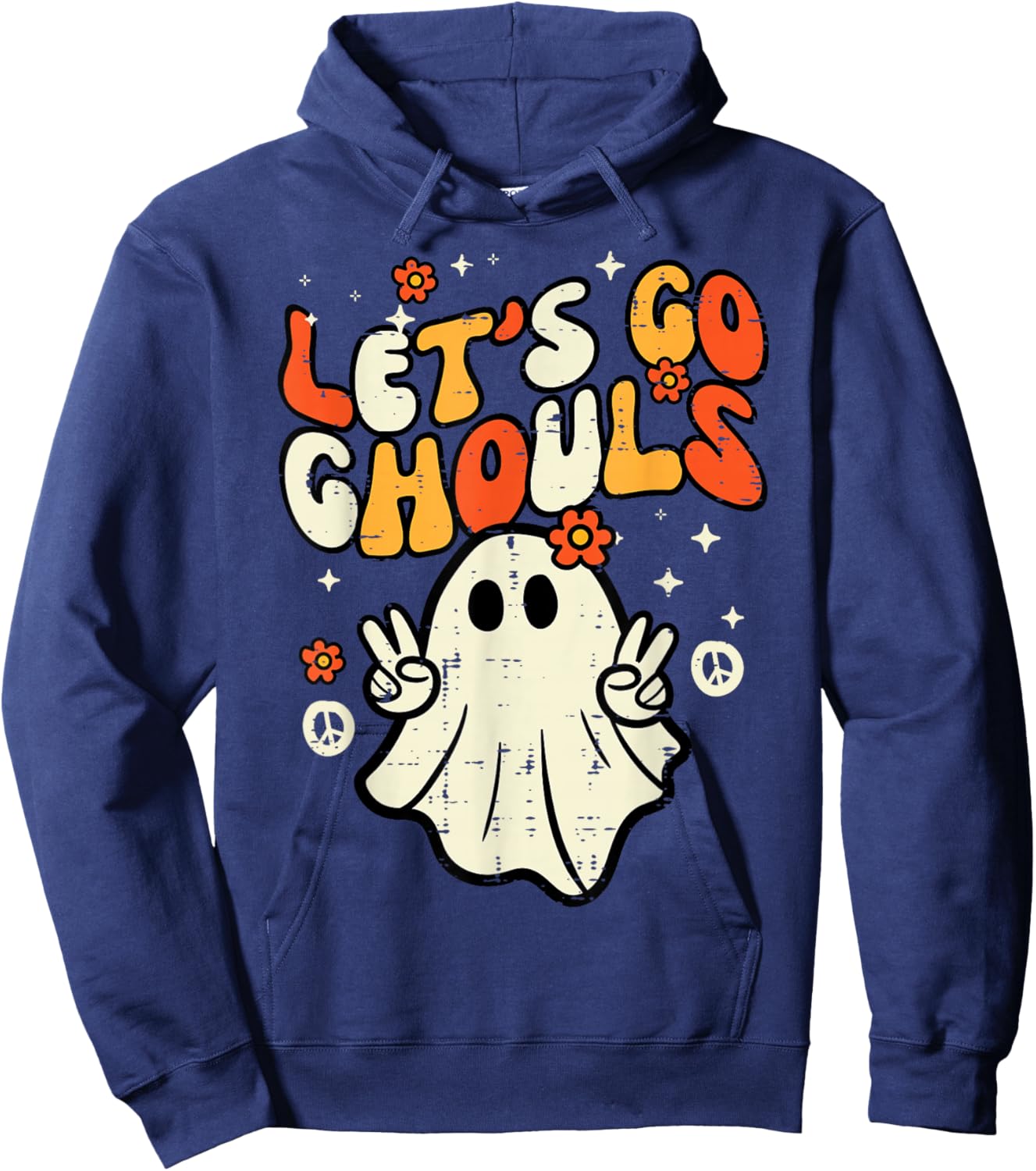 Halloween Lets Go Ghouls Ghost Retro Costume Women Girl Kids Hoodie - Hoodie | Navy