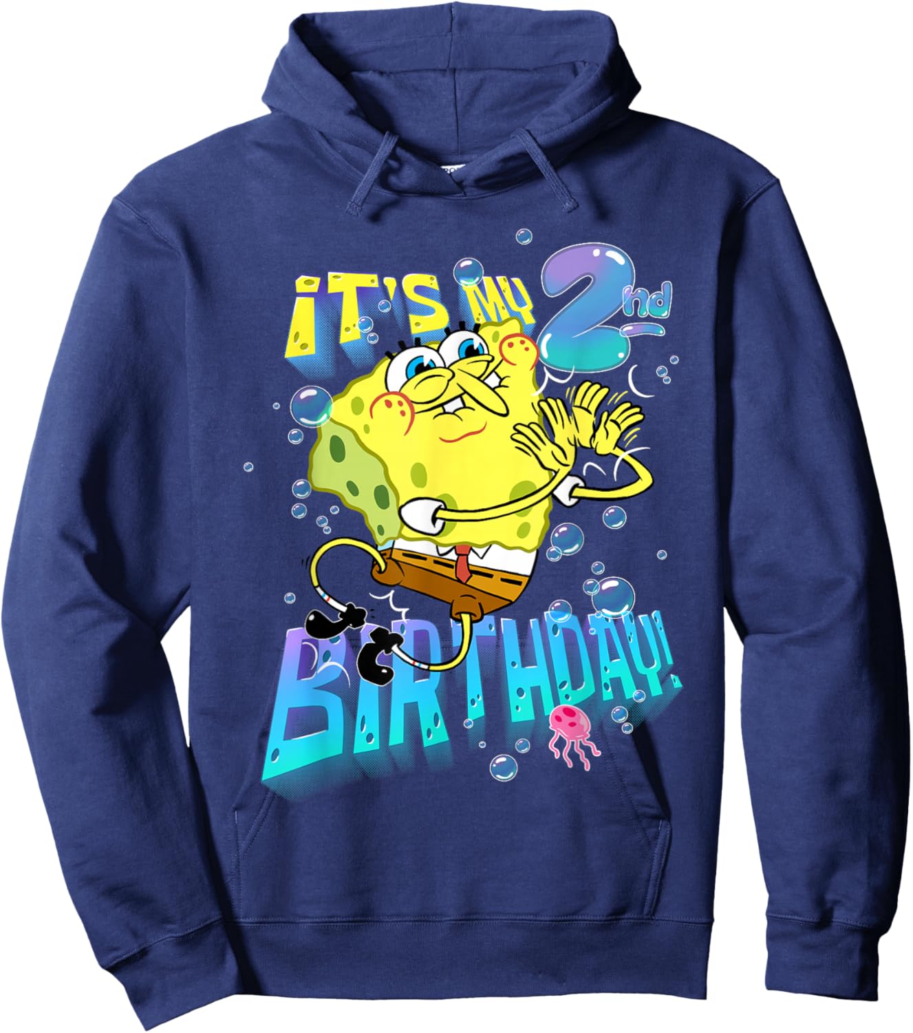 Spongebob It's My 2nd Birthday Boy Girl Kid B-Day Spongebob Hoodie - Hoodie | Navy
