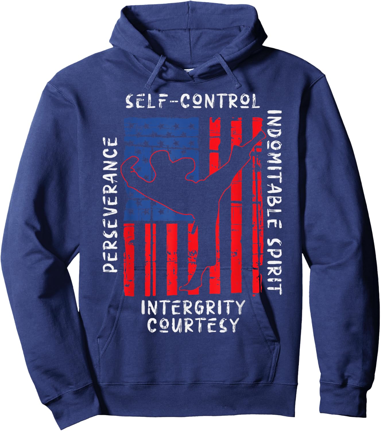 US Flag Taekwondo Five Tenets Vintage Martial Art Lover Gift Hoodie - Hoodie | Navy