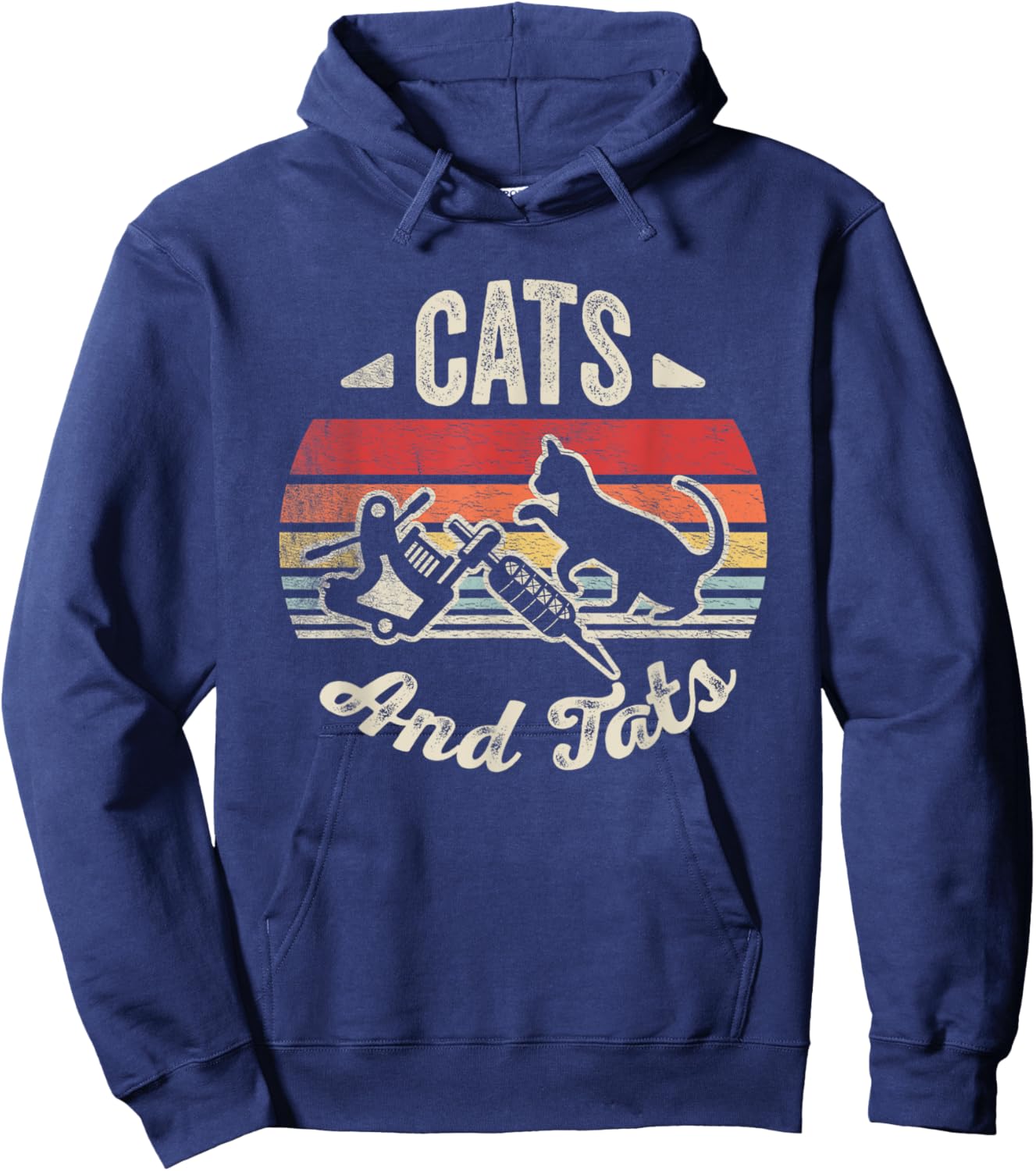 Vintage Cats And Tats Shirt Cat Tattoo Lover Cats & Tats Men Women Hoodie - Hoodie | Navy