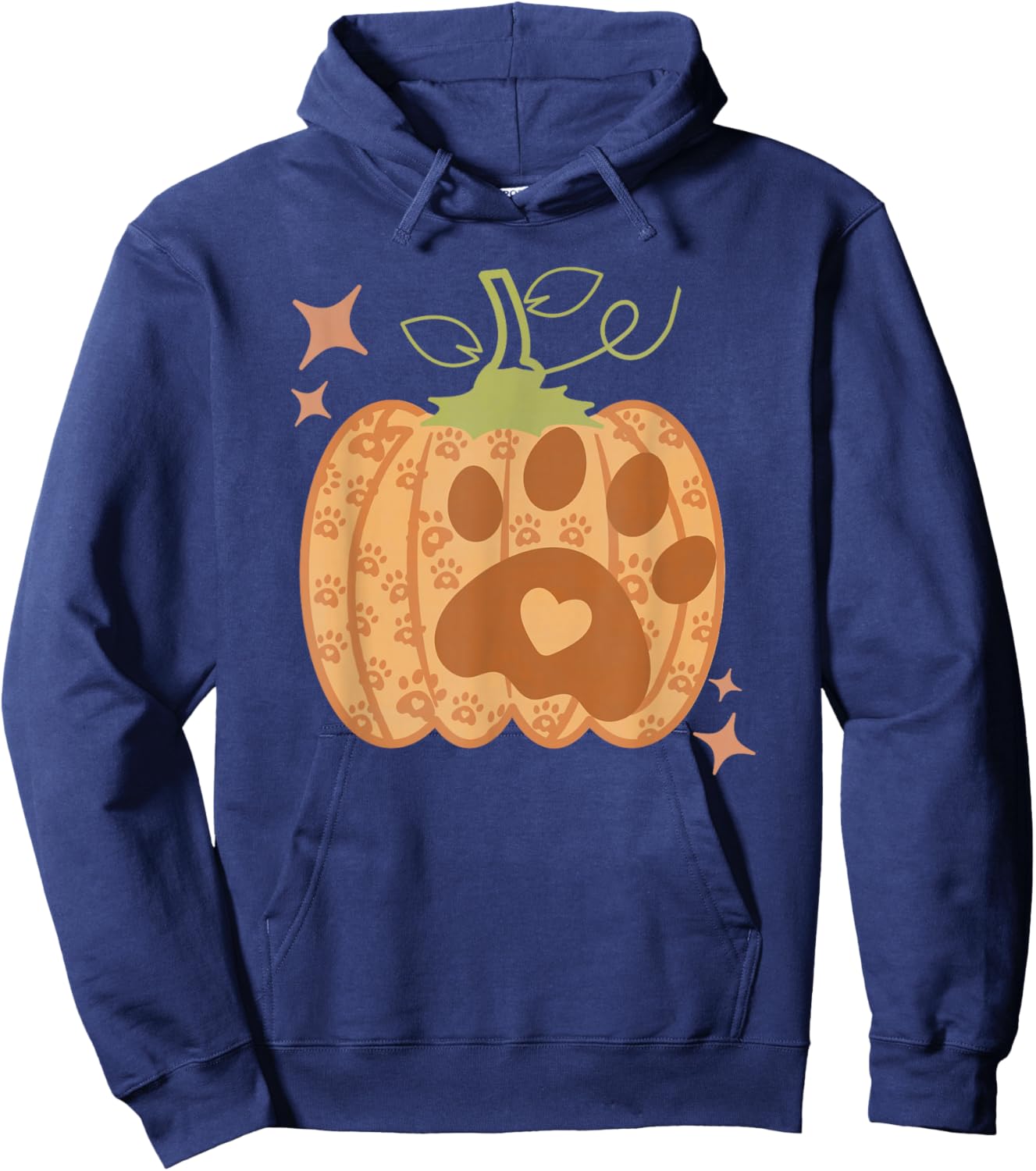 Pumpkin Dog Paw Print Autumn Cute Falling Men Women Kids Hoodie - Hoodie | Navy