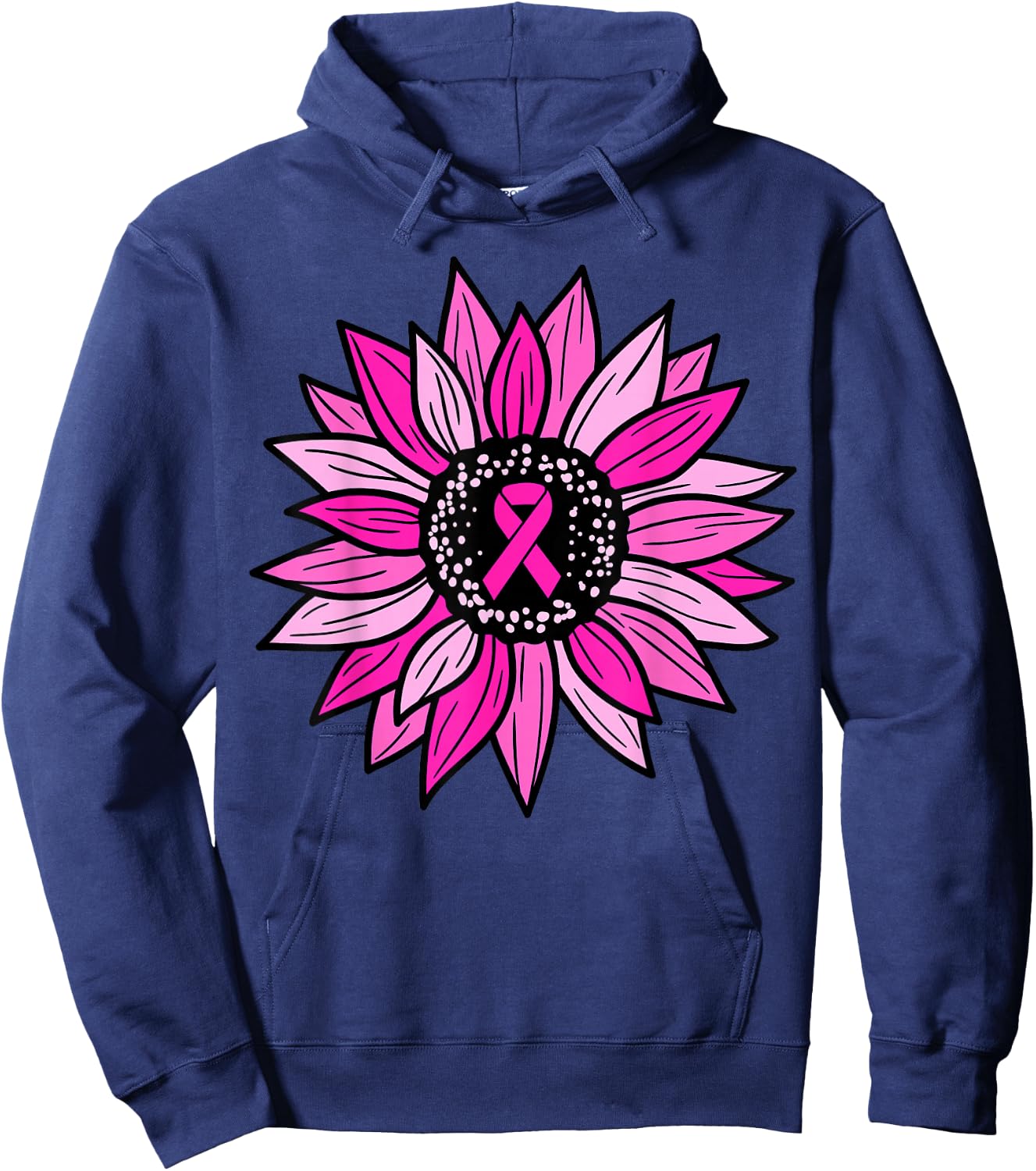 Pink Ribbon Sunflower Breast Cancer Awareness Women Kids Hoodie - Hoodie | Navy