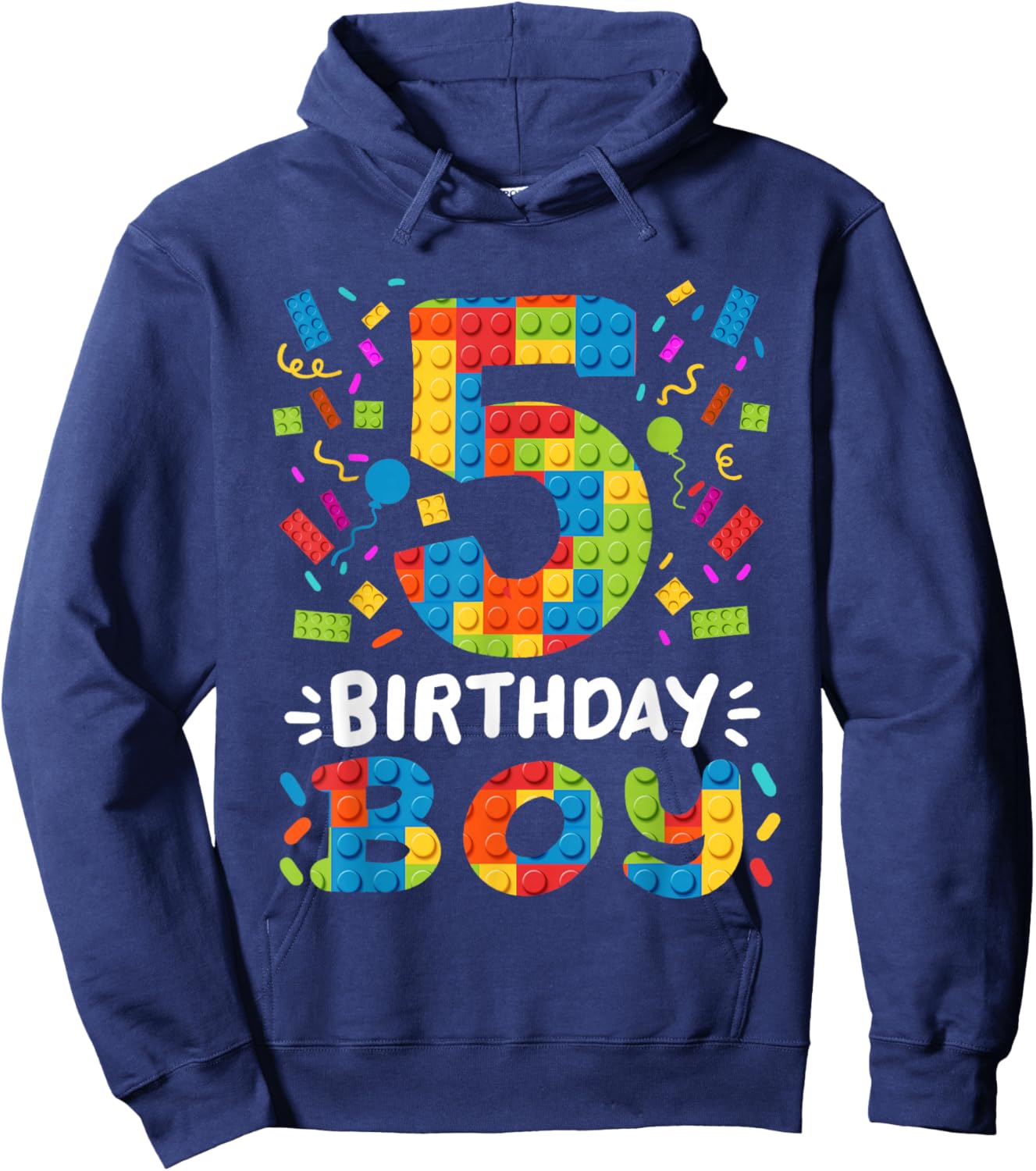 Kids 5 Years Old Building Blocks Builder 5th Birthday Boys Hoodie - Hoodie | Navy
