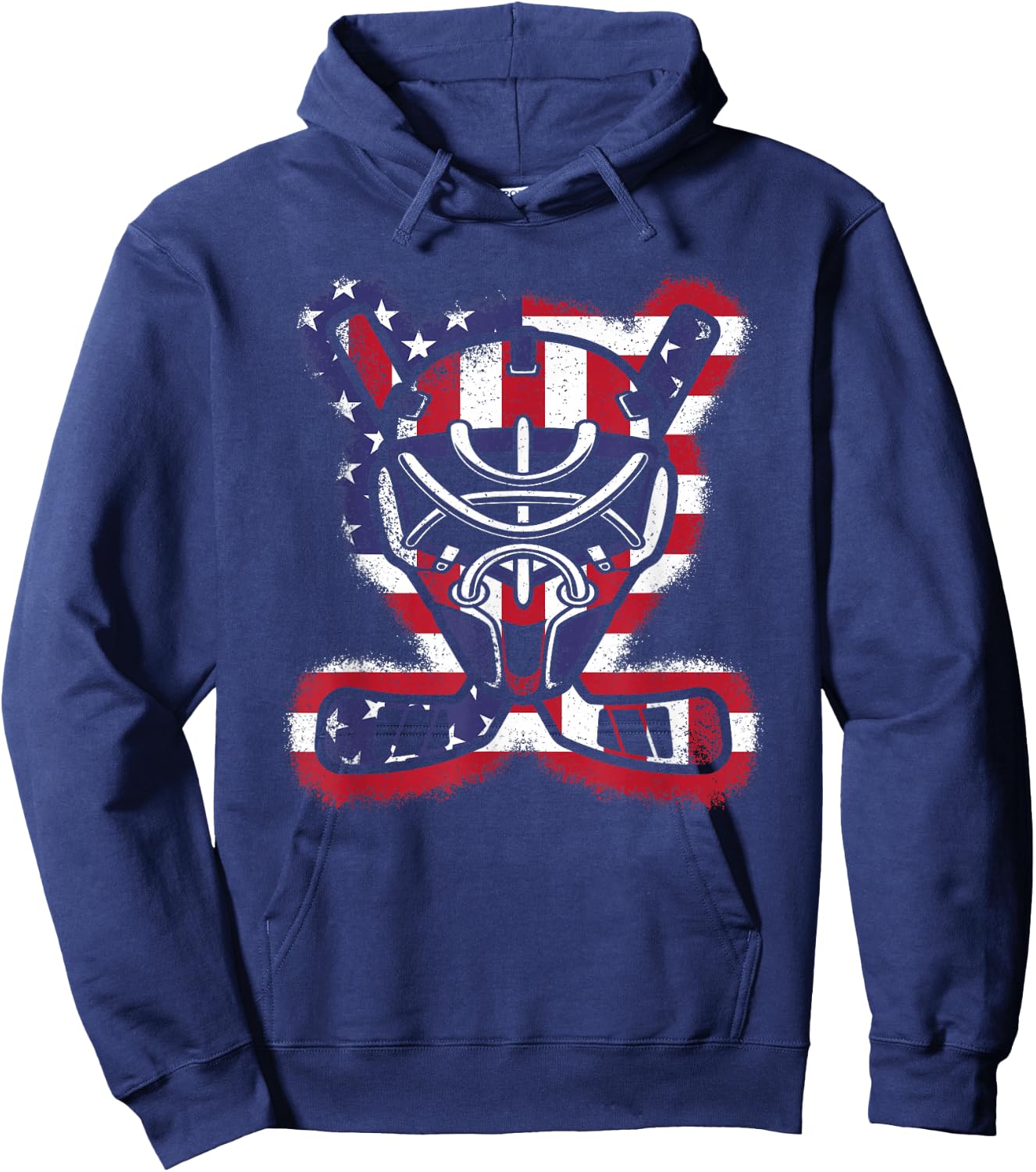 Vintage American Flag Ice Hockey Player Men Women Kids Hoodie - Hoodie | Navy