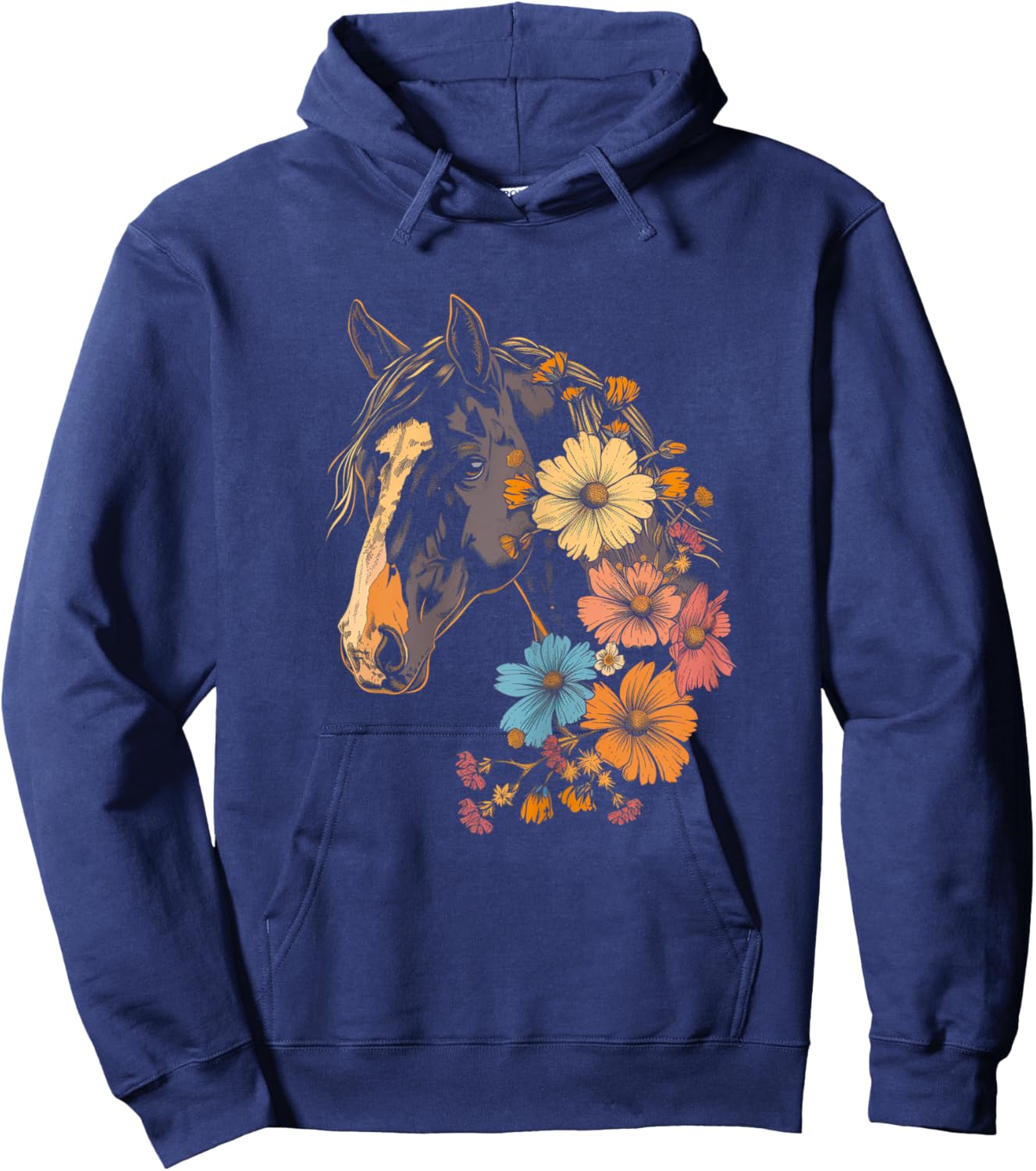 Horse Flowers Horseback Riding Cowgirl Equestrian Horse Hoodie - Hoodie | Navy
