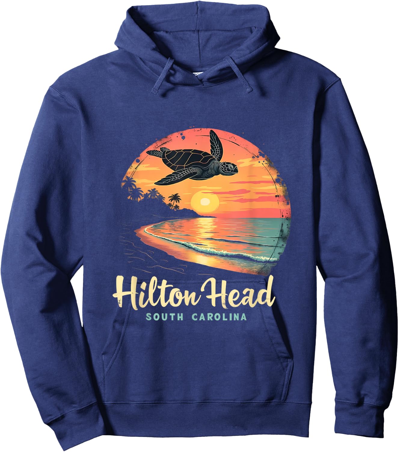 Hilton Head South Carolina Sunset Turtle Hoodie - Hoodie | Navy