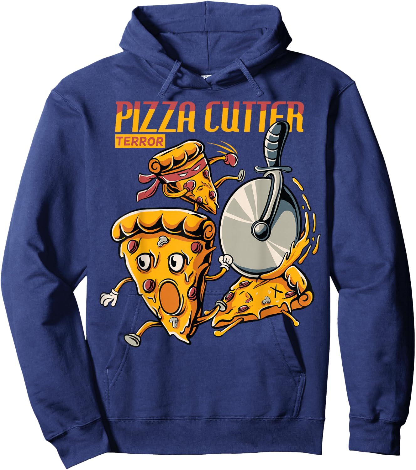 funny pizza slice chased by cutter wheel Gift lover food Hoodie - Hoodie | Navy