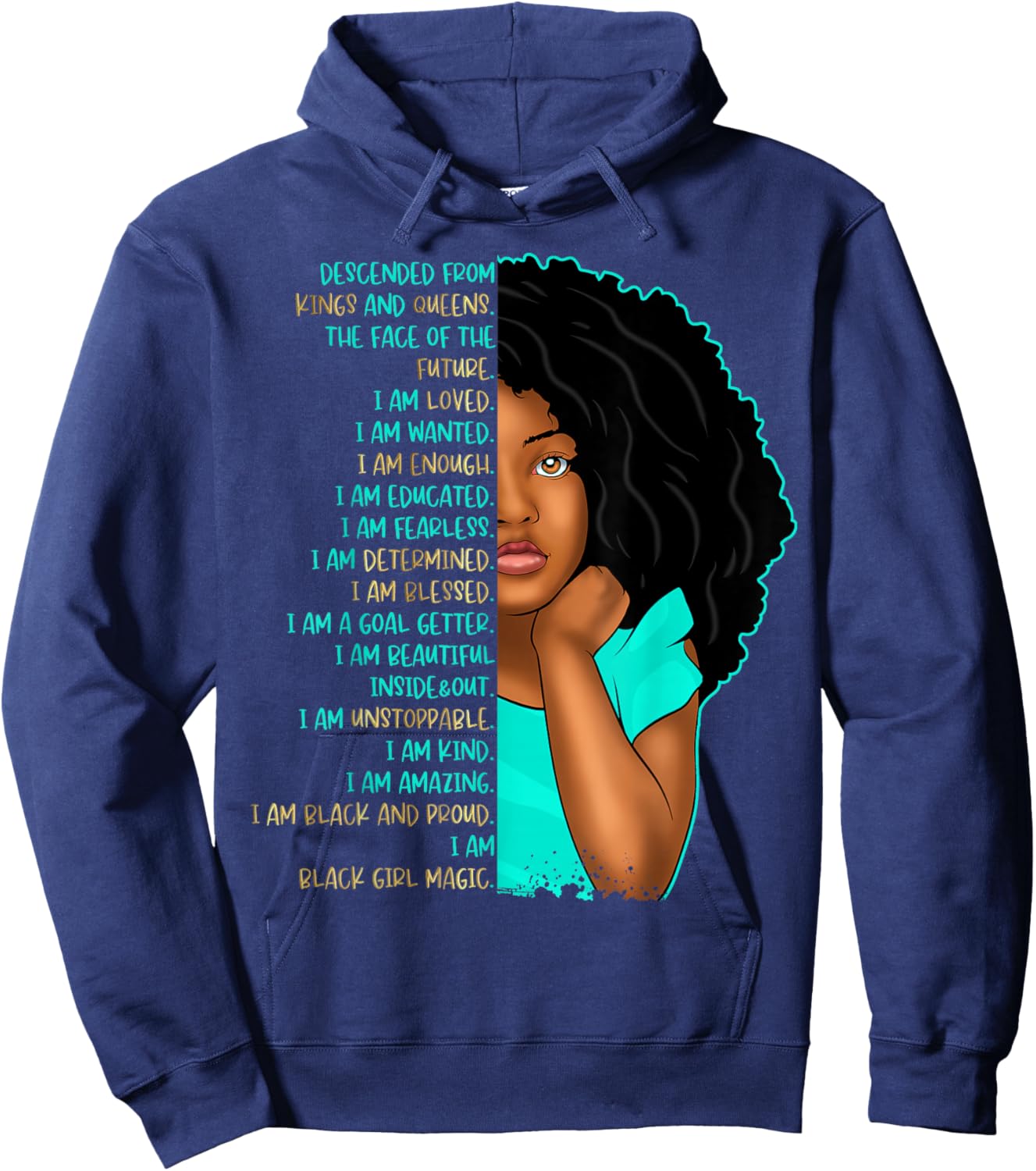 Girls Black Pride Self Care Black Girl Affirmations Kids Hoodie - Hoodie | Navy
