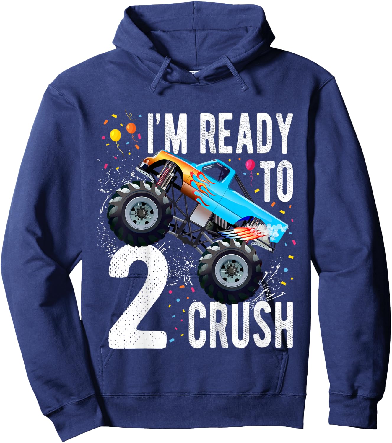 Kids 2nd Birthday Boy Monster Truck 2 Year Old Matching Family Hoodie - Hoodie | Navy