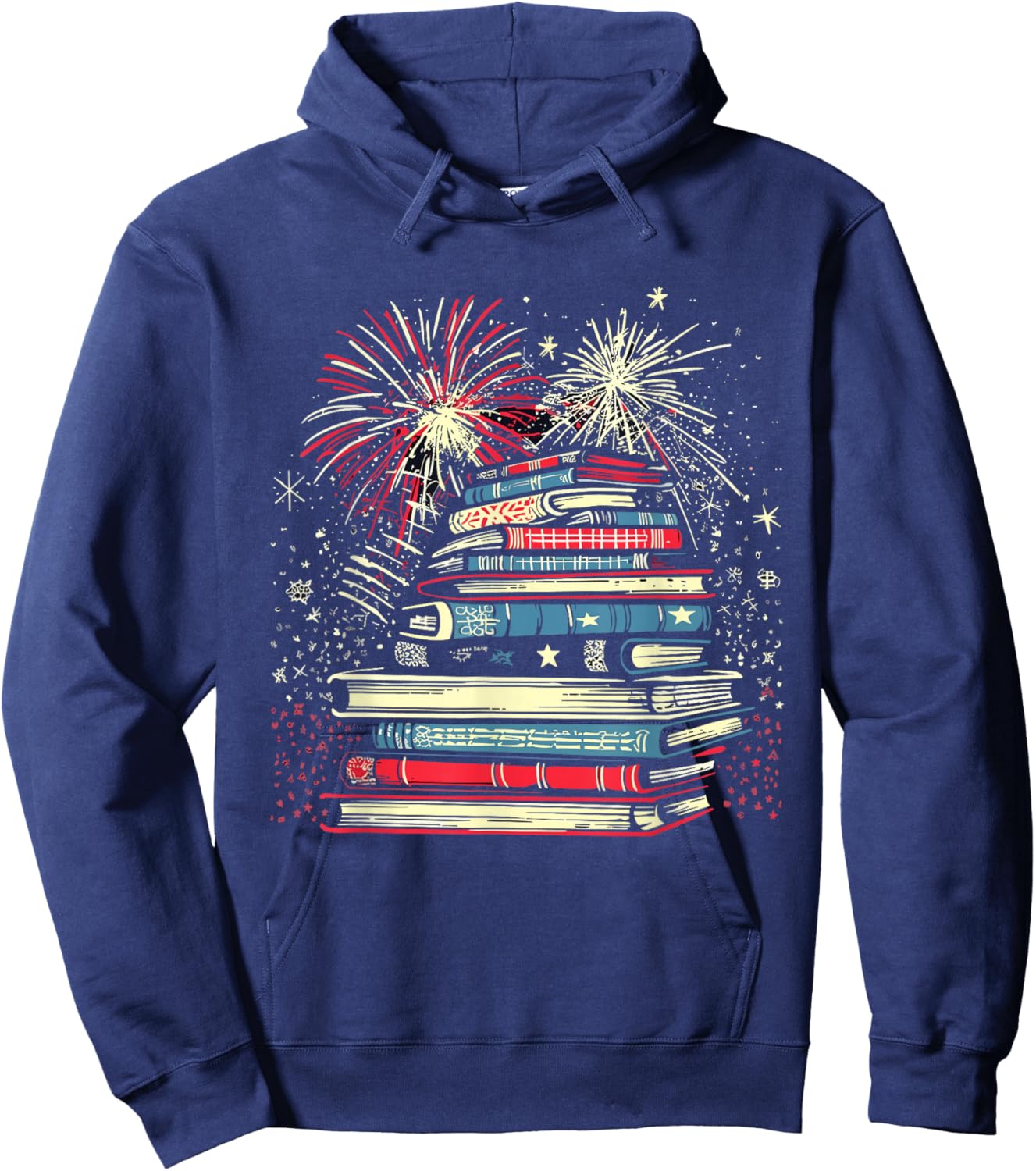 Books Fireworks 4th Of July Bookworm Patriotic Reader Hoodie - Hoodie | Navy