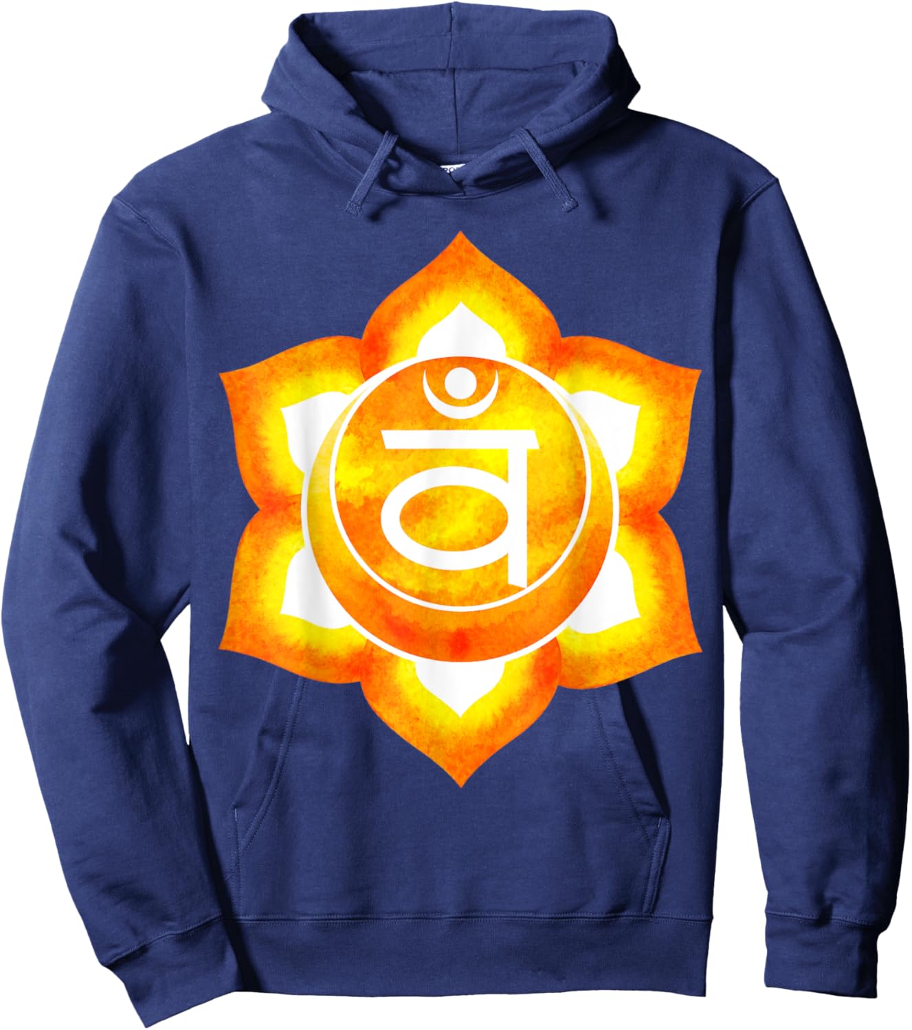 Sacral Chakra Orange Watercolor Om Mandala Lotus Hoodie - Hoodie | Navy