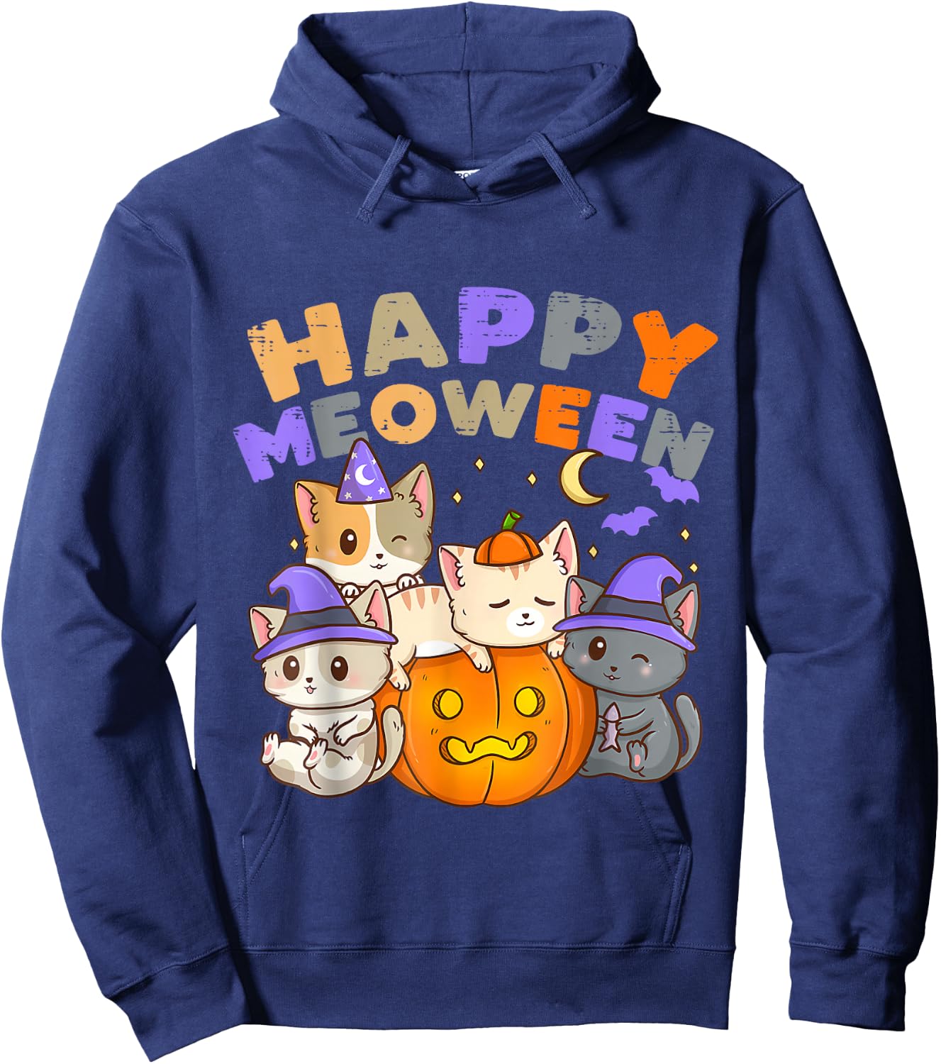 Happy Meoween Witch Cute Cats Halloween Pet Kitten Cat Hoodie - Hoodie | Navy