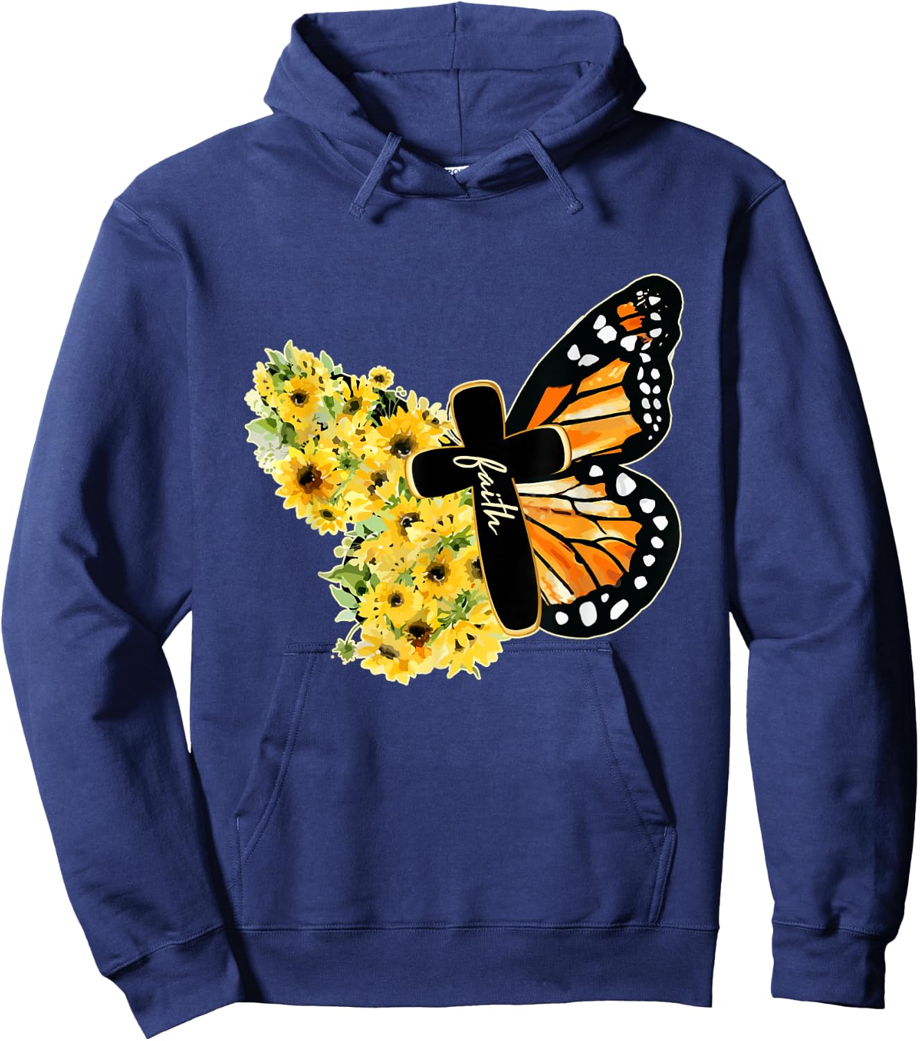 Faith Cross Sunflower Butterfly Christian Vintage Hoodie - Hoodie | Navy