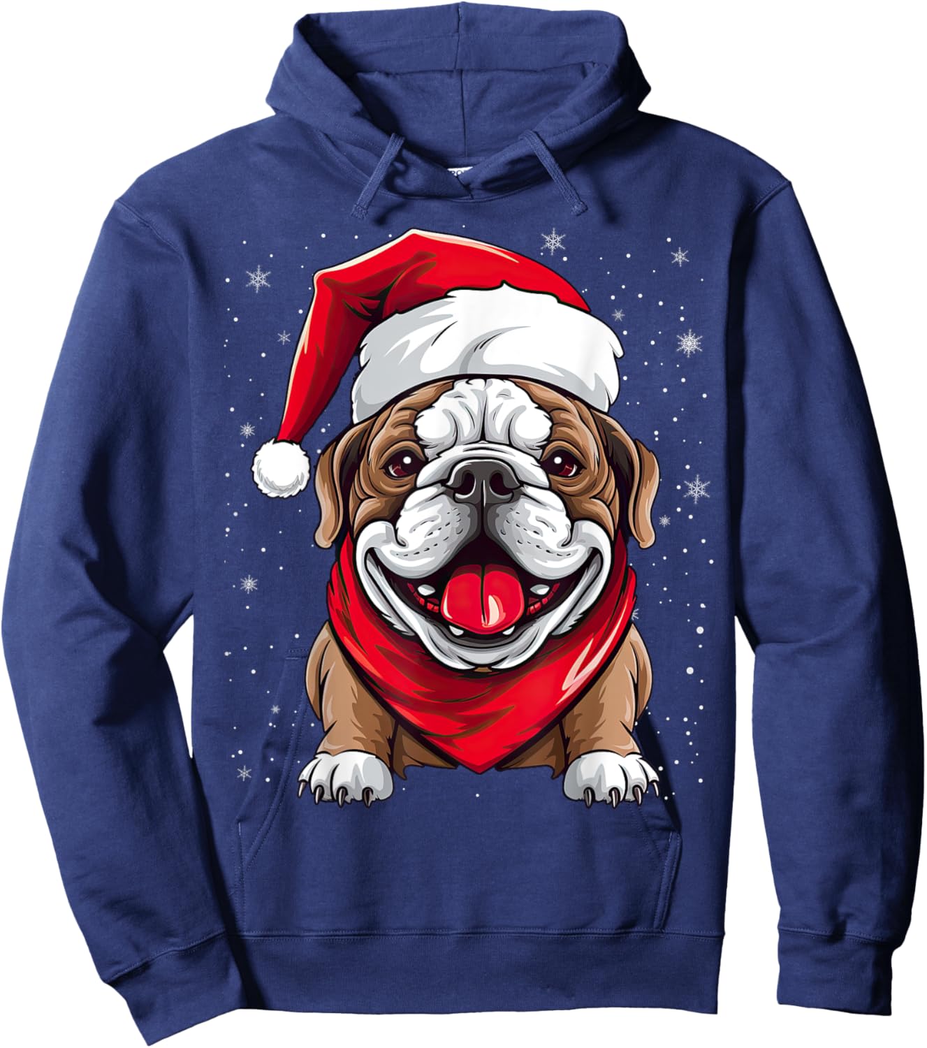 English Bulldog Santa Hat Christmas Party Women Kids Hoodie - Hoodie | Navy