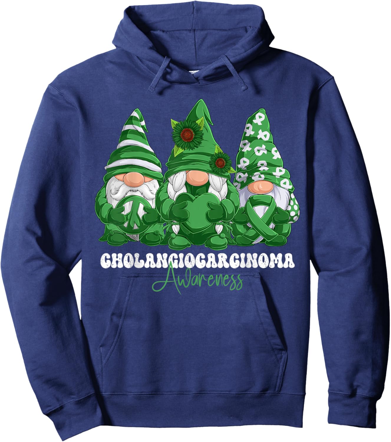 Cholangiocarcinoma Awareness Month Green Ribbon Gnomies Hoodie - Hoodie | Navy