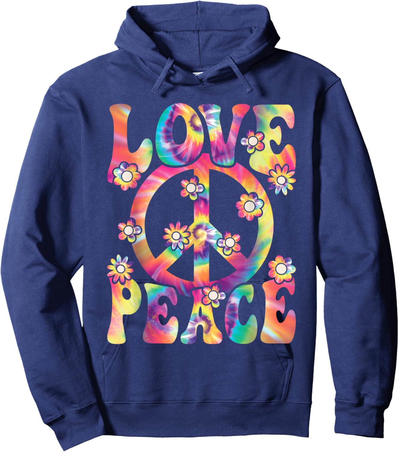 Love Peace Sign 60s 70s Outfit Hippie Costume Women Girls Hoodie - Hoodie | Navy