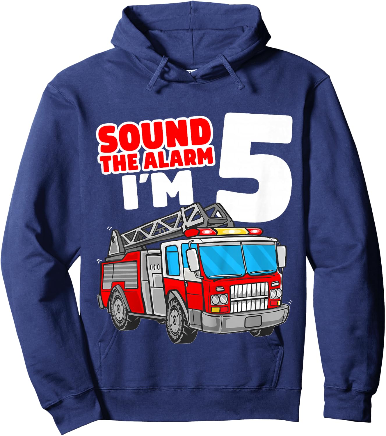 Kids Fire Truck 5 Year Old Firefighter Five 5th Birthday Boy Hoodie - Hoodie | Navy
