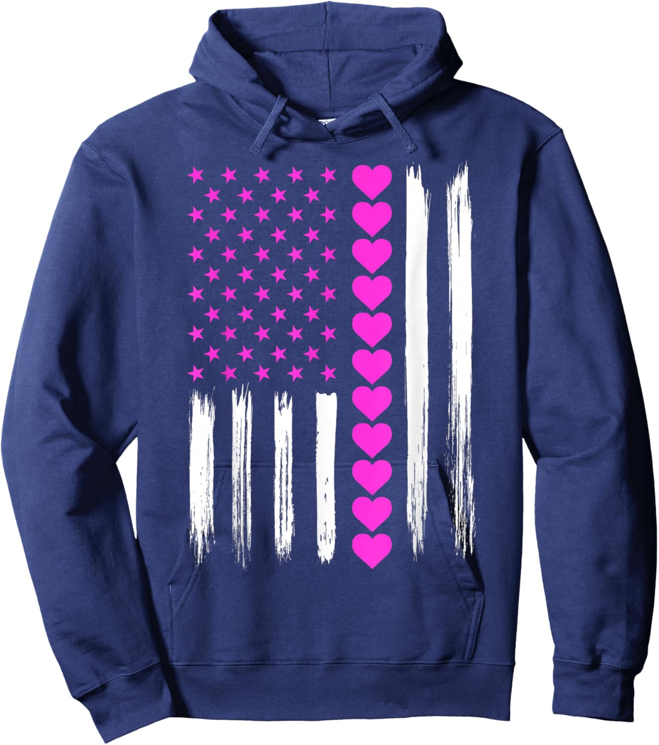 Valentines Love Pink Hearts US American Flag Patriotic Lover Hoodie - Hoodie | Navy