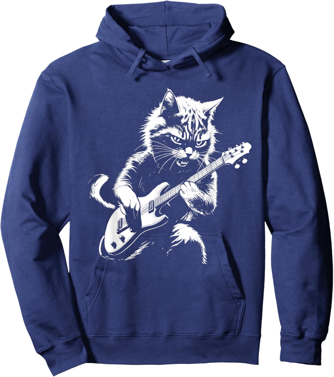 Cat Playing Electric Guitar - Cat Lover Kitten Owner Kitty Hoodie - Hoodie | Navy