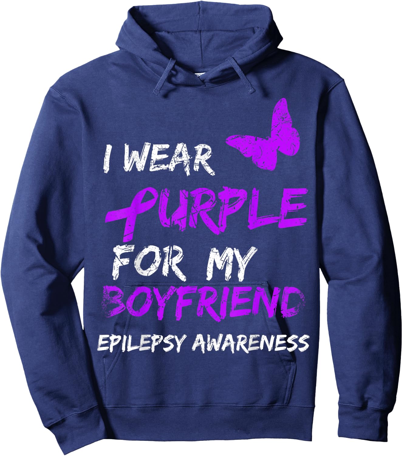 Epilepsy I Wear Purple For My Boyfriend Ribbon Hoodie - Hoodie | Navy