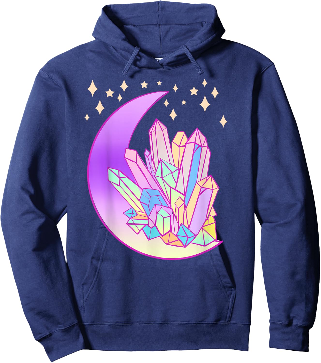 Pastel Goth Crystal Cluster Glowing Moon Kawaii Witch Hoodie - Hoodie | Navy
