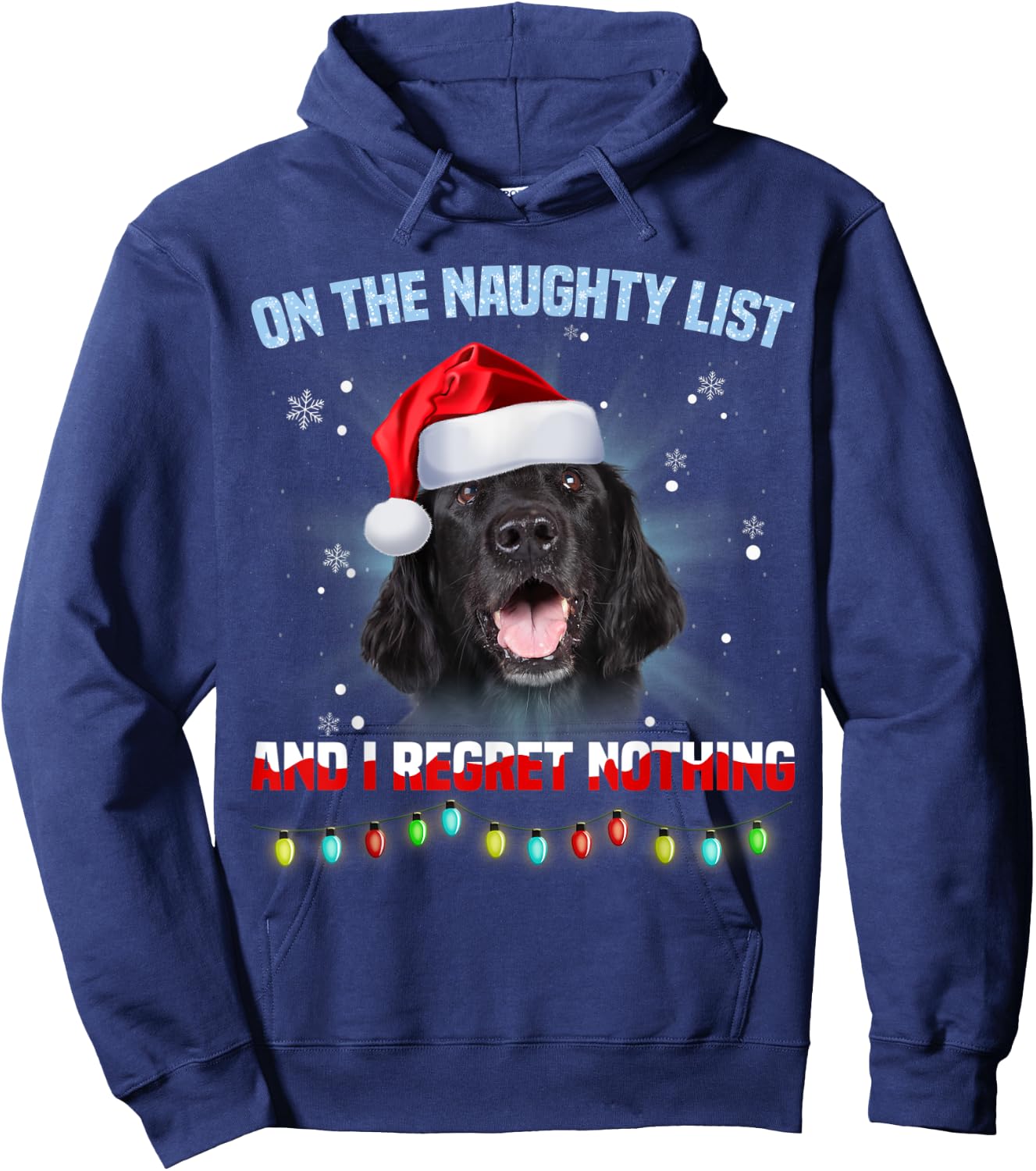 On The Naughty List And Flat Coated Retriever Christmas Hoodie - Hoodie | Navy